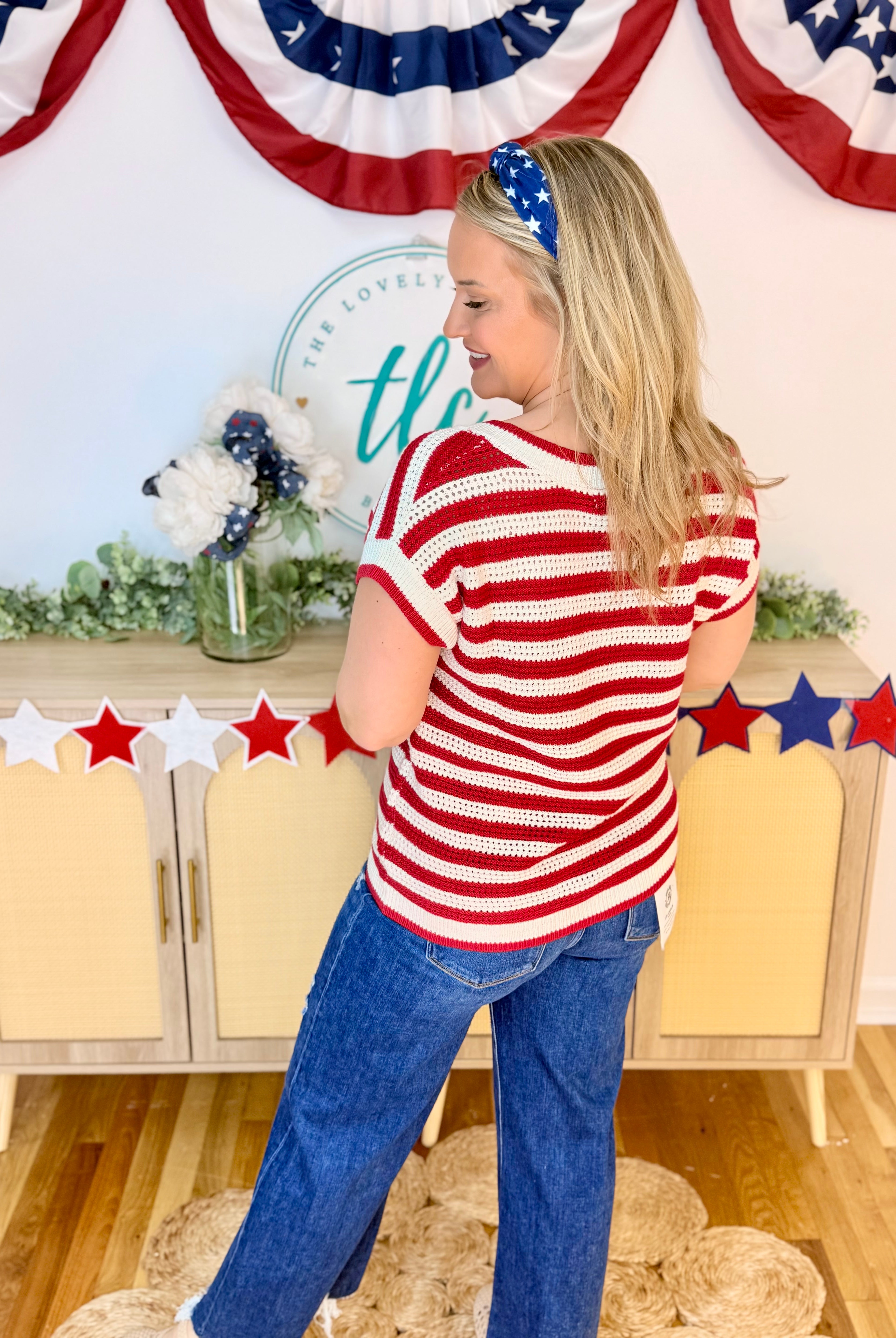 Red and White Knit Sweater Top-100 Short Sleeve Tops-Blu Pepper-The Lovely Closet, Women's Fashion Boutique in Alexandria, KY