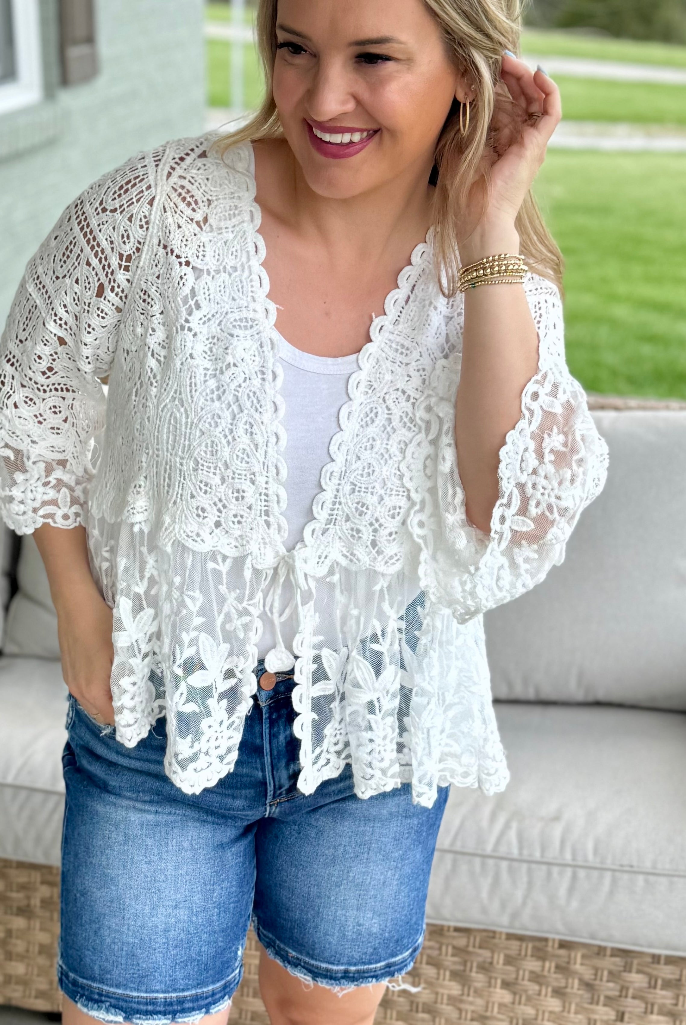 Crochet Floral Lace Cardigan-160 Cardigan/Kimonos-Pol Clothing-The Lovely Closet, Women's Fashion Boutique in Alexandria, KY