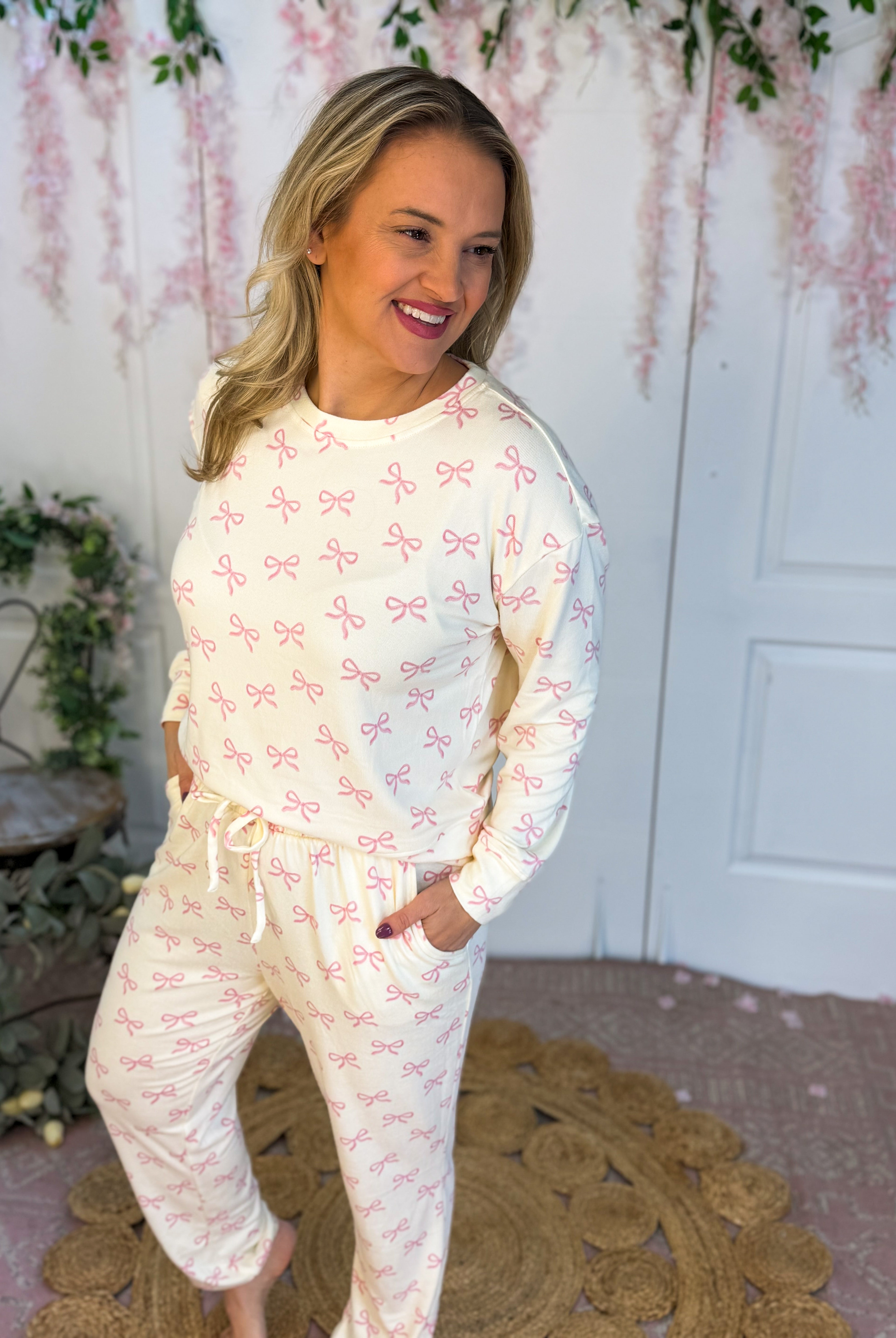 Mary Square Sophie Bows Jogger Set-190 Rompers/Jumpsuits/Sets-Mary Square-The Lovely Closet, Women's Fashion Boutique in Alexandria, KY