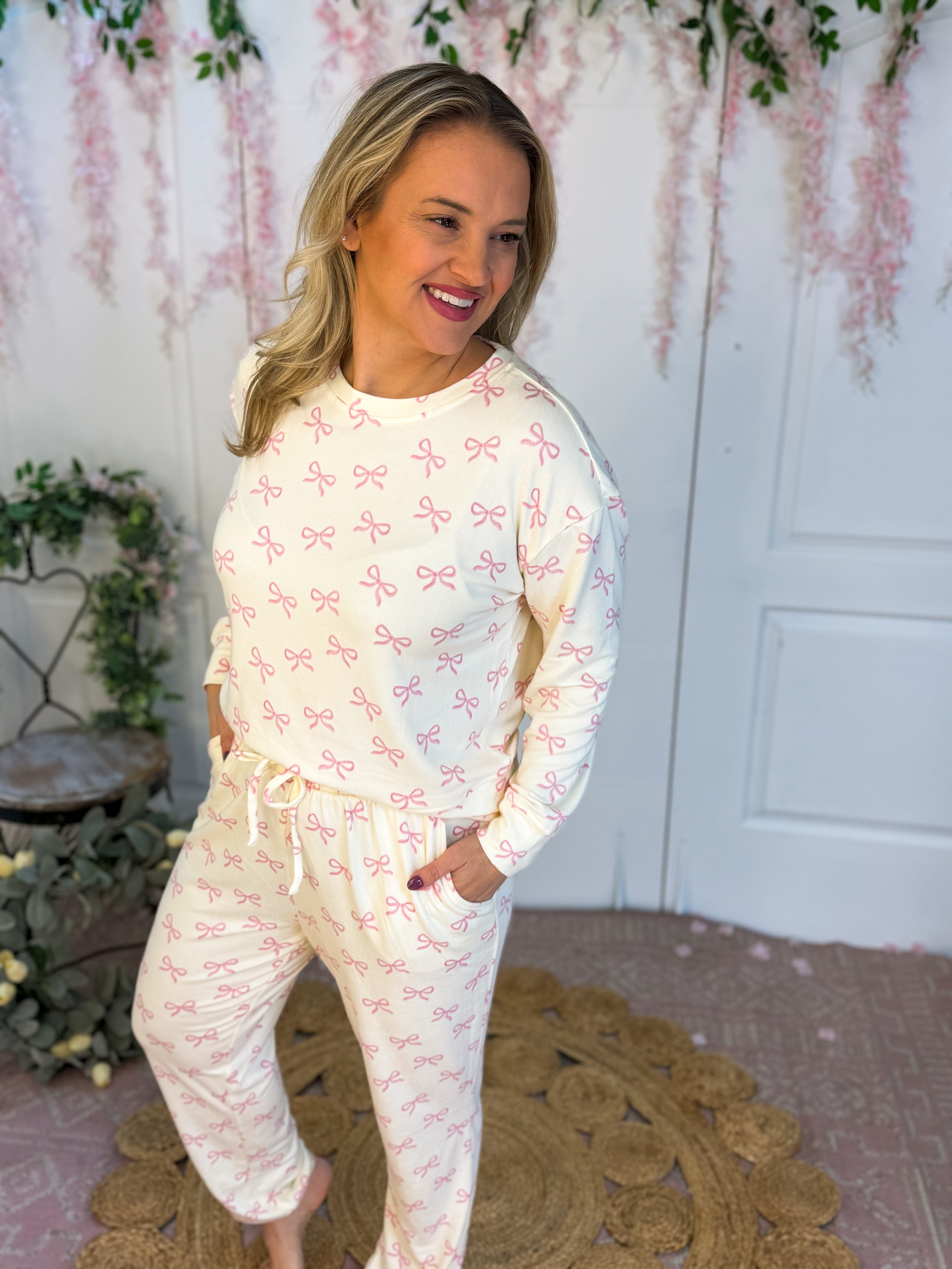 Mary Square Sophie Bows Jogger Set-190 Rompers/Jumpsuits/Sets-Mary Square-The Lovely Closet, Women's Fashion Boutique in Alexandria, KY