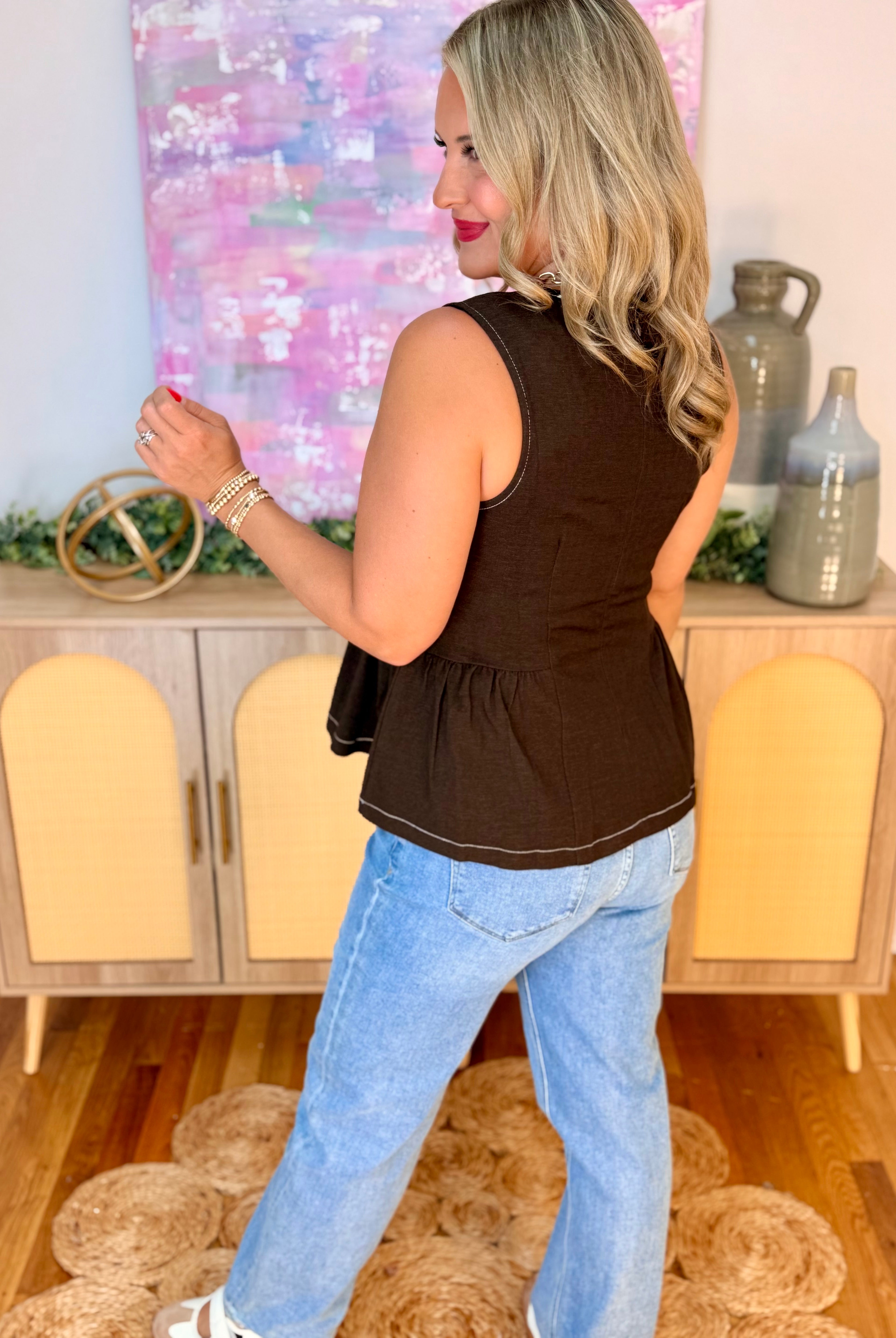 Darling Days Peplum Top - Deep Brown-120 Sleeveless Tops-She + Sky-The Lovely Closet, Women's Fashion Boutique in Alexandria, KY