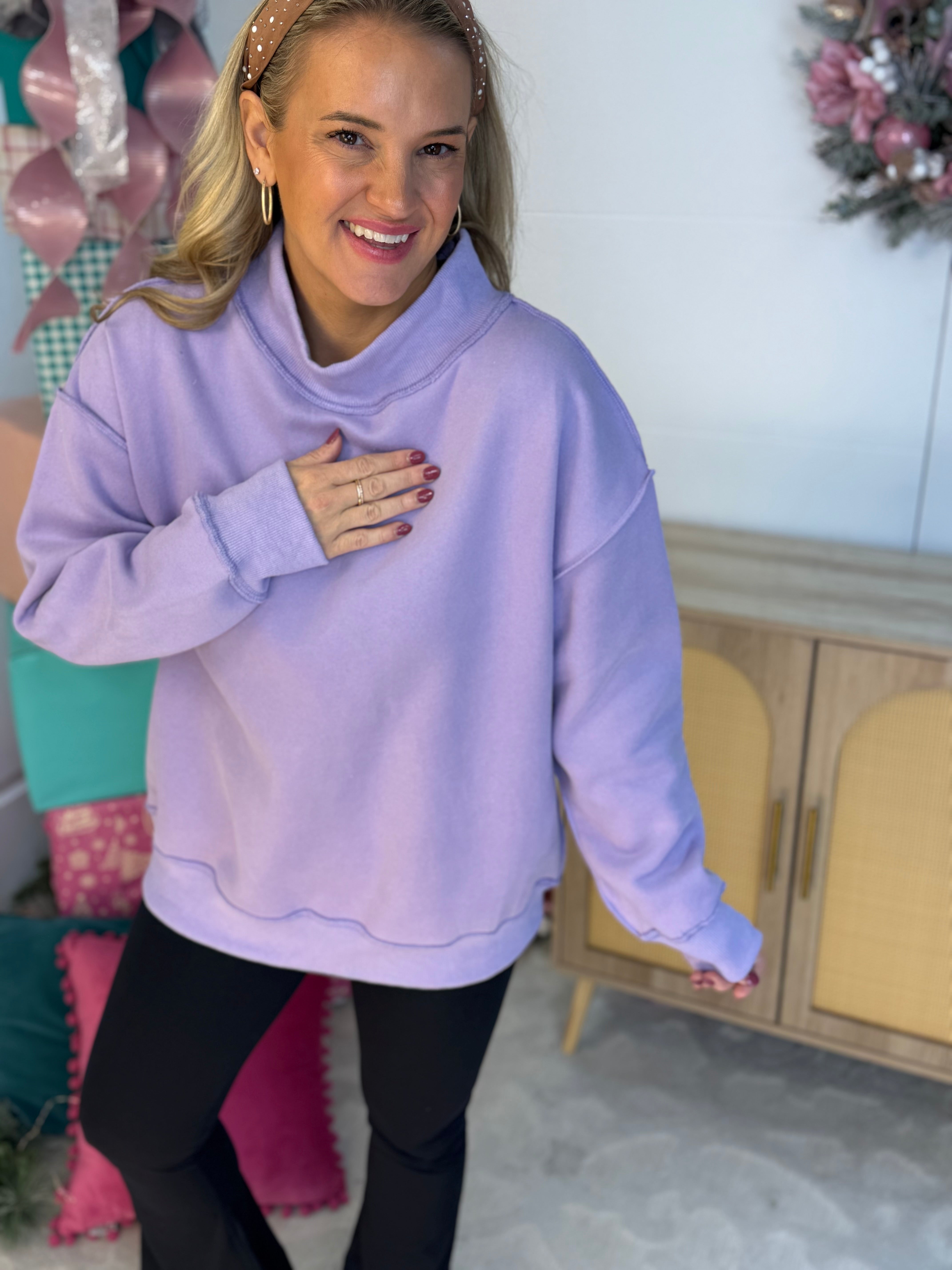 Cozy Era Pullover - Lavender-150 Sweatshirts-The Lovely Closet-The Lovely Closet, Women's Fashion Boutique in Alexandria, KY