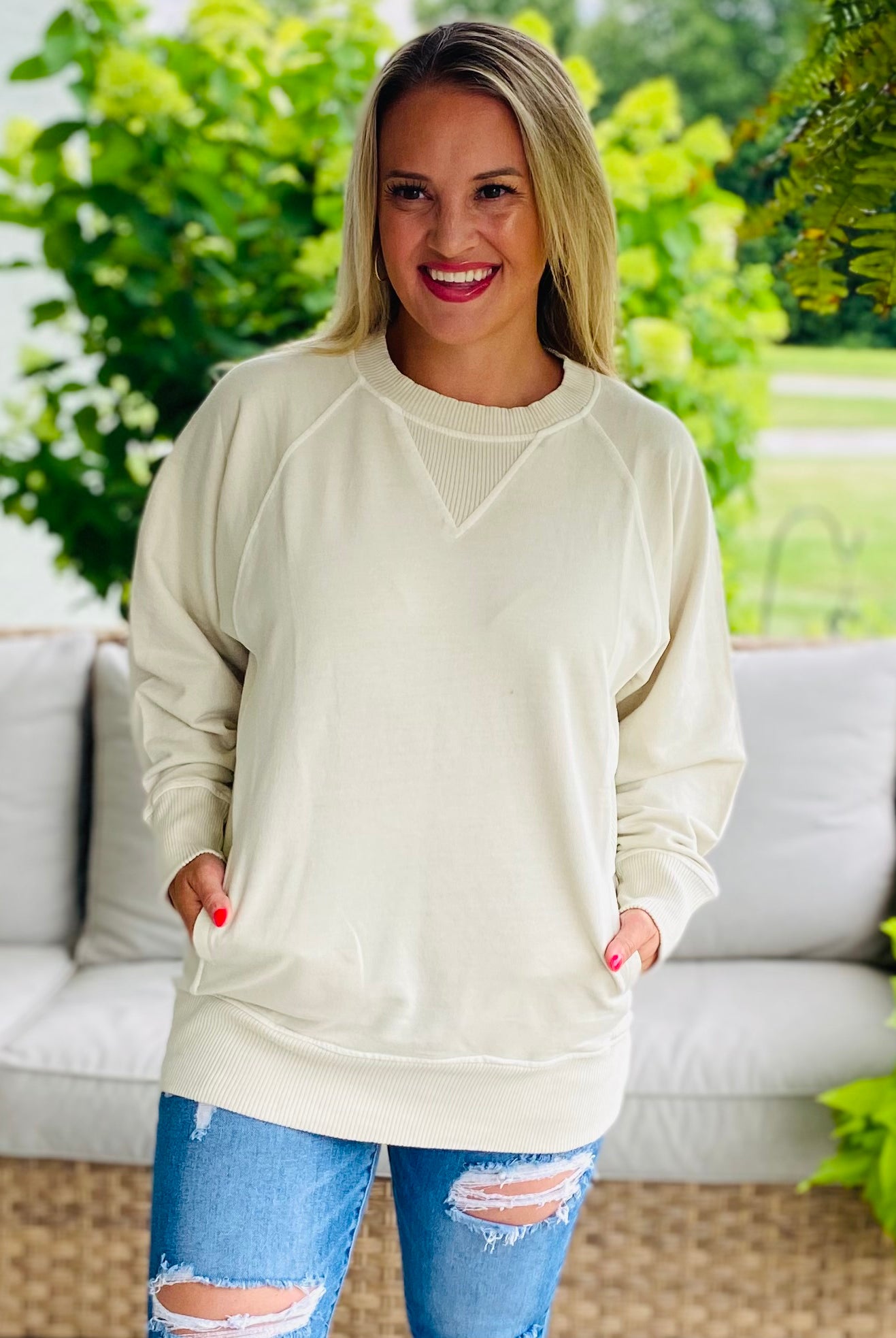 Keeping it Casual Pullover 2025 - Sand-150 Sweatshirts-zenana-The Lovely Closet, Women's Fashion Boutique in Alexandria, KY