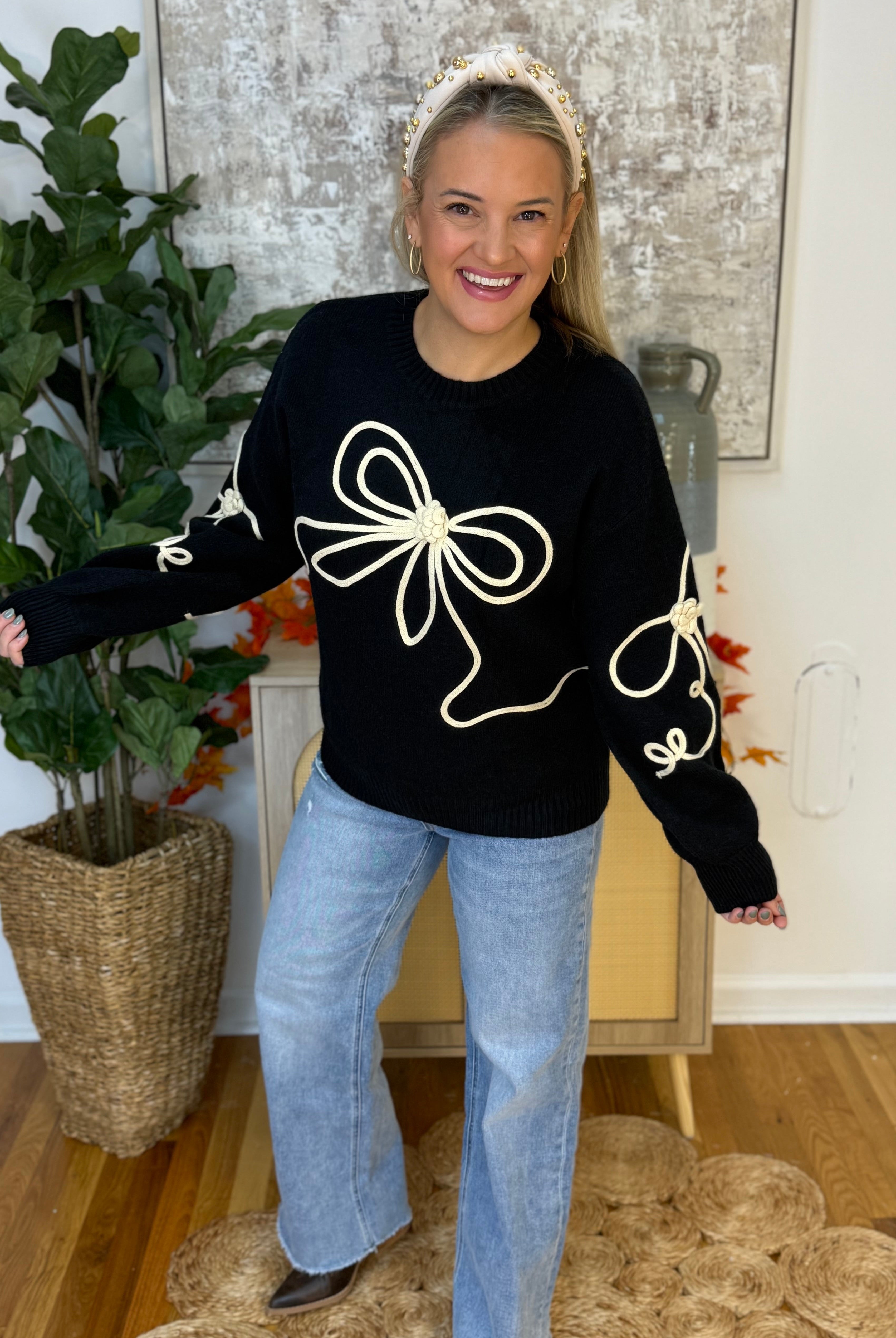 Lux Bow Sweater-150 Sweatshirts-GIGIO-The Lovely Closet, Women's Fashion Boutique in Alexandria, KY