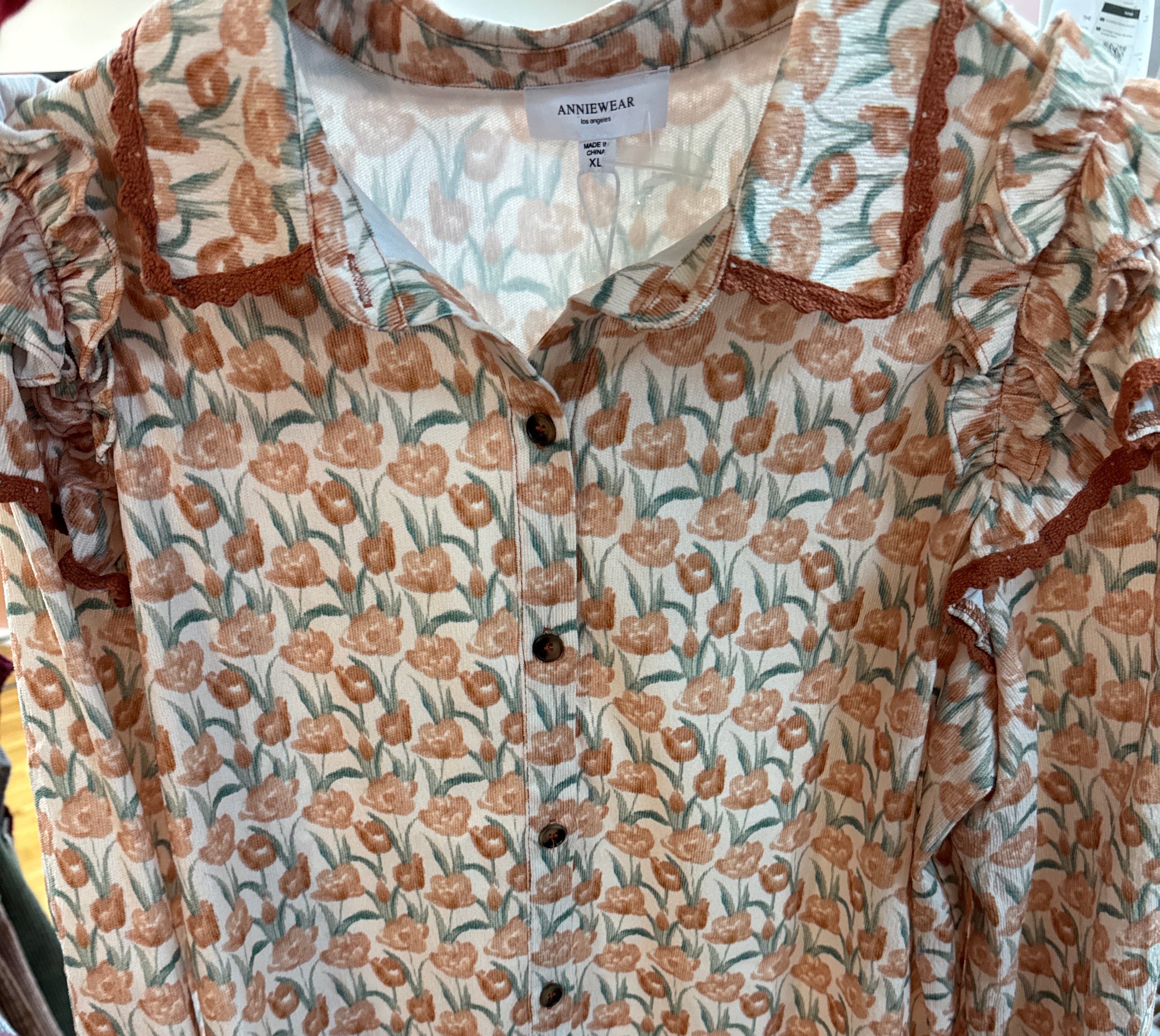 FINAL SALE- Floral Print Micro Corduroy Top-110 Long Sleeve Top-Anniewear-The Lovely Closet, Women's Fashion Boutique in Alexandria, KY