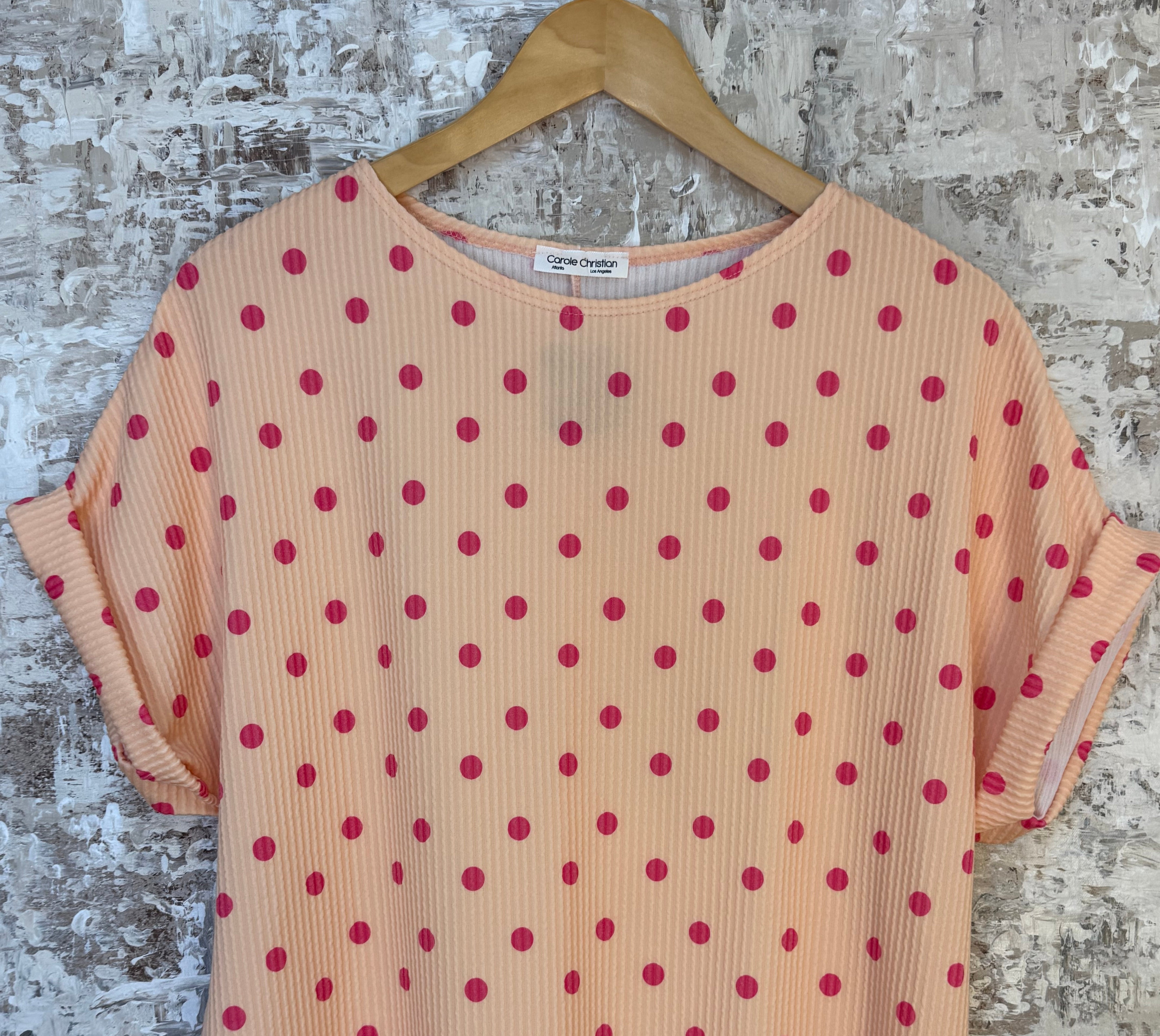 Color Pop Polka Dot Top - Light Coral-100 Short Sleeve Tops-Carole Christian-The Lovely Closet, Women's Fashion Boutique in Alexandria, KY