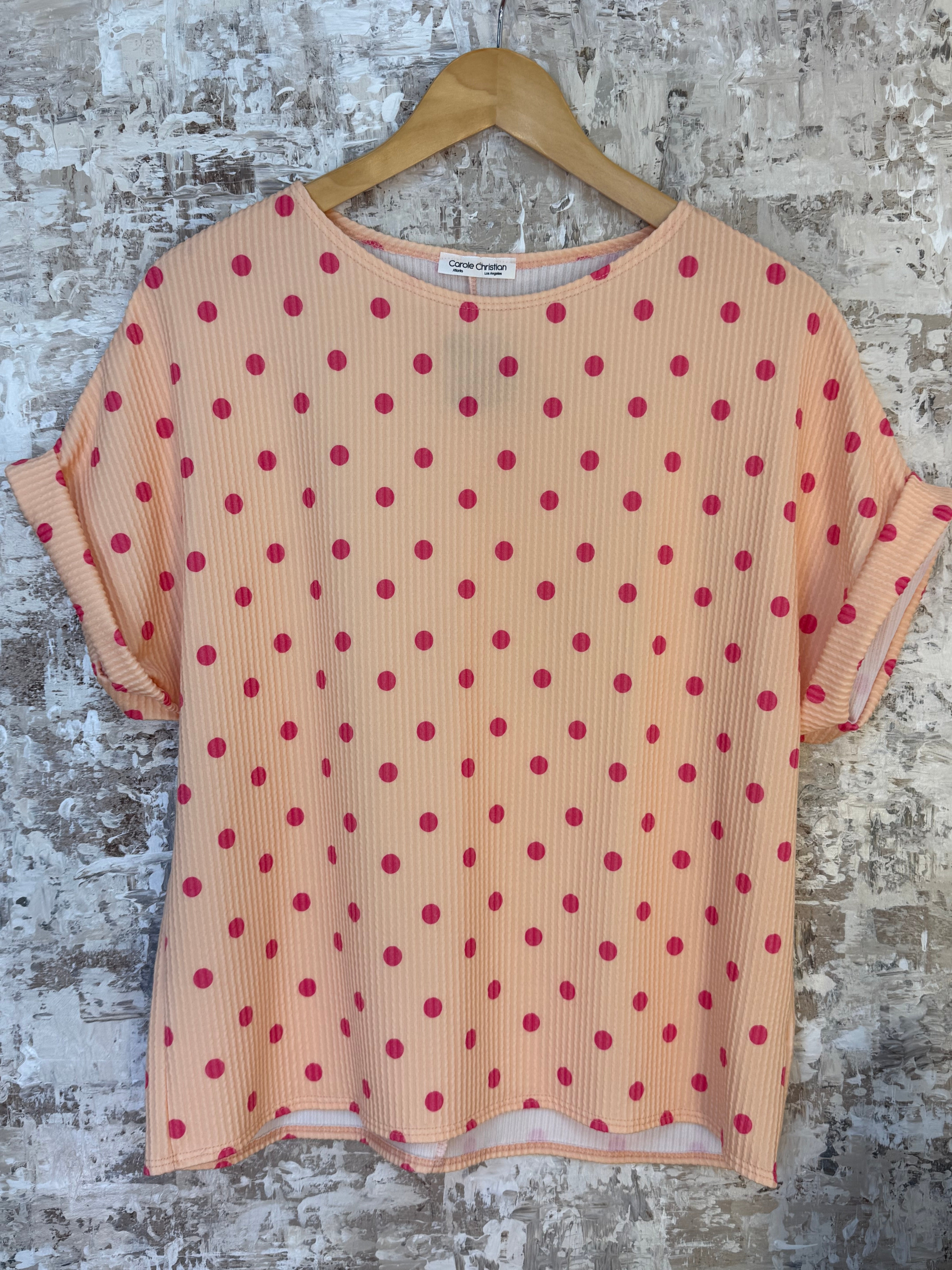 Color Pop Polka Dot Top - Light Coral-100 Short Sleeve Tops-Carole Christian-The Lovely Closet, Women's Fashion Boutique in Alexandria, KY