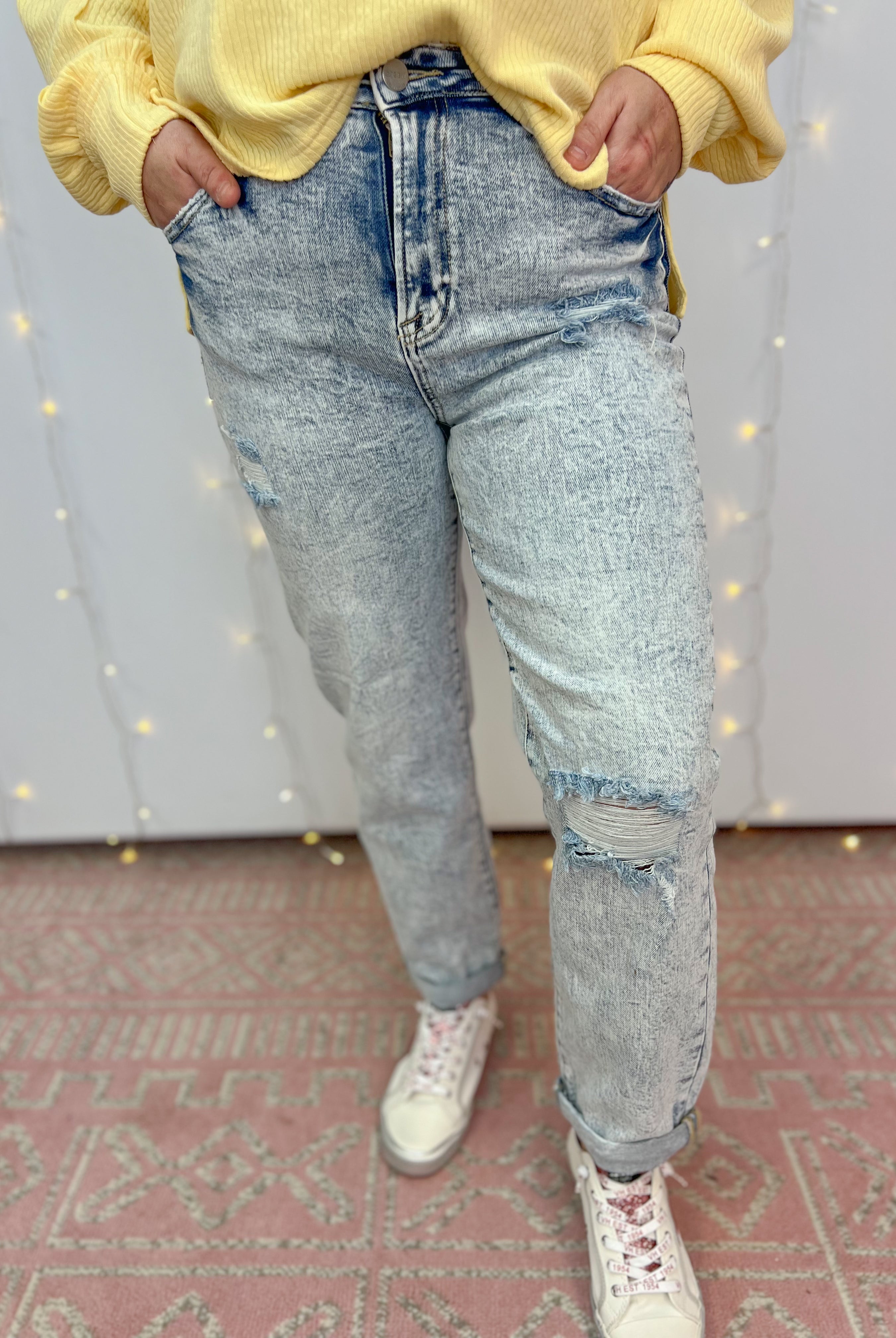 RISEN - High Rise Distressed Boyfriend Jeans-210 Jeans-Risen-The Lovely Closet, Women's Fashion Boutique in Alexandria, KY
