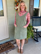 Maple Lane Overall Mini Dress - Olive-180 Dresses-Anniewear-The Lovely Closet, Women's Fashion Boutique in Alexandria, KY