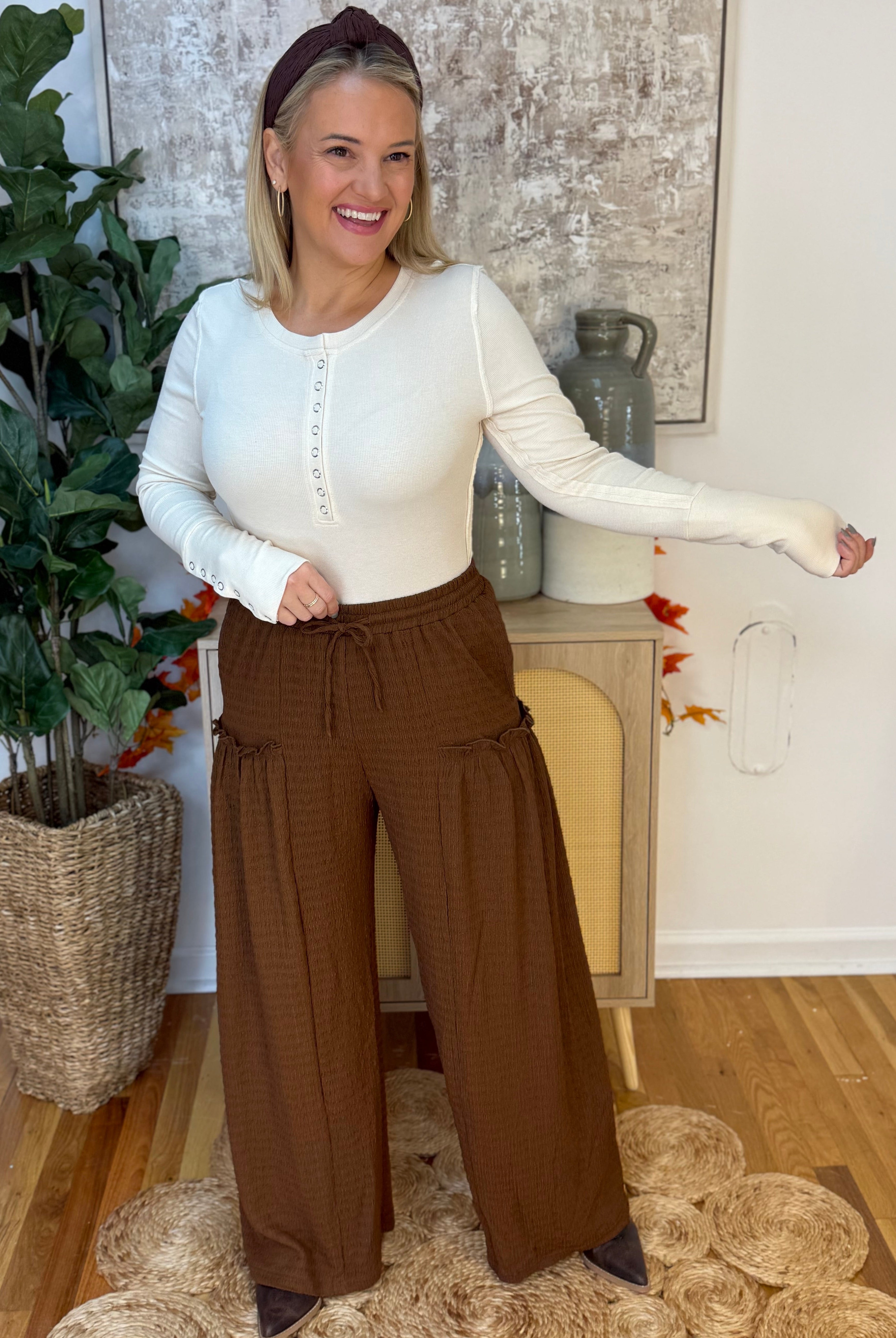 Crinkle Textured Flair Pants-240 Pants-Anniewear-The Lovely Closet, Women's Fashion Boutique in Alexandria, KY