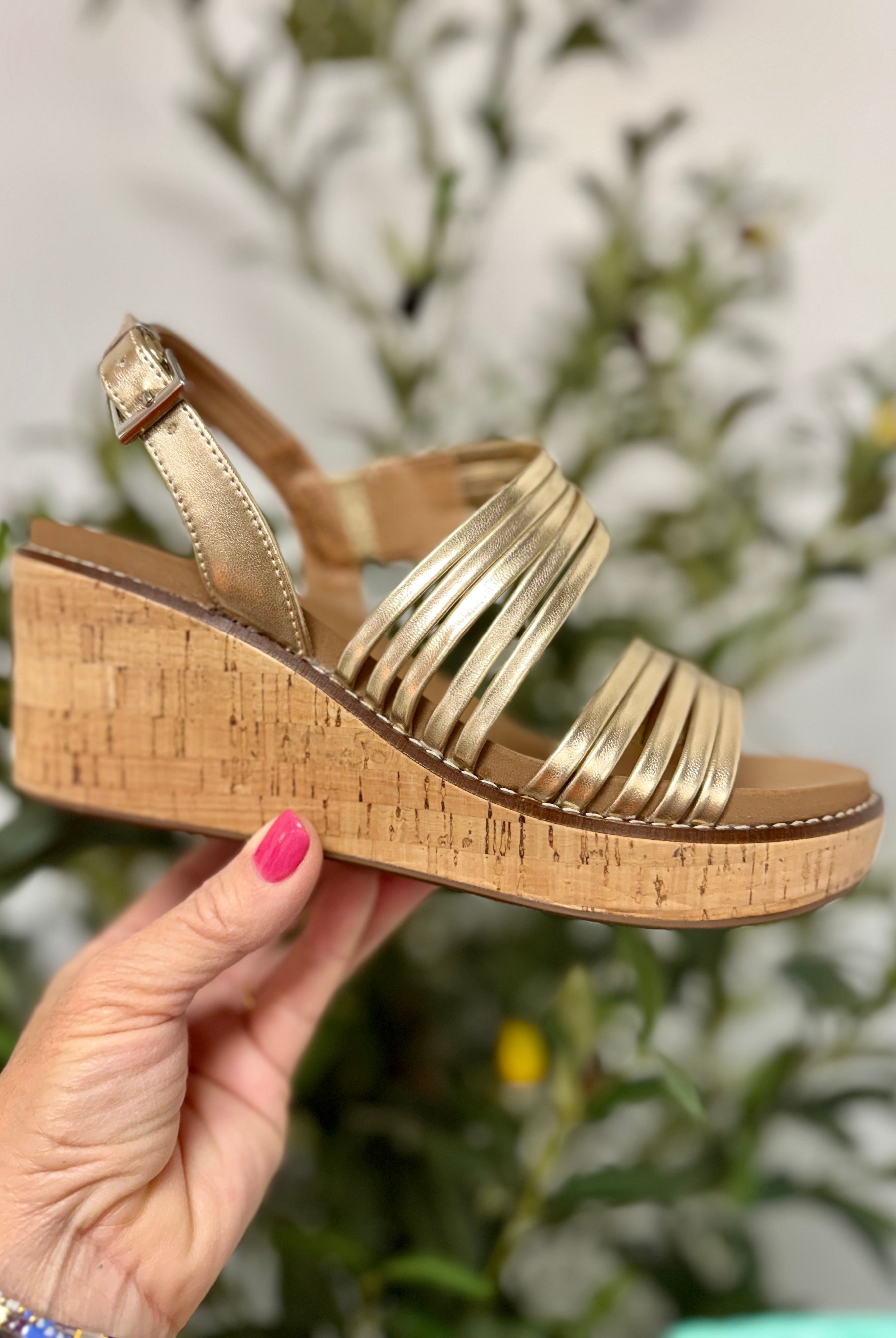 Corkys About Last Night Wedge - Gold-270 Shoes-Corkys-The Lovely Closet, Women's Fashion Boutique in Alexandria, KY
