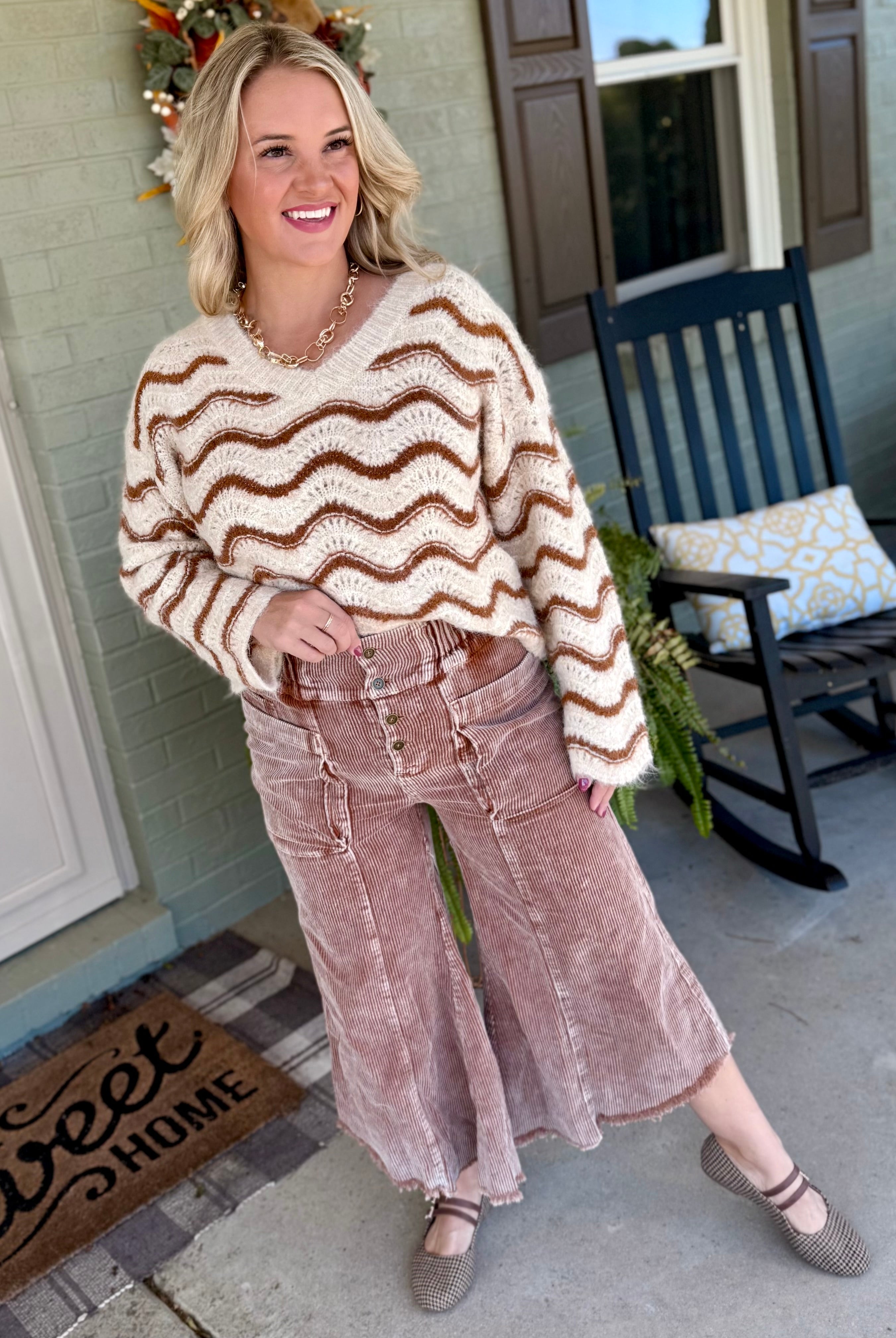 Autumn Glow Corduroy Cropped Pants - Warm Brown-240 Pants-Anniewear-The Lovely Closet, Women's Fashion Boutique in Alexandria, KY