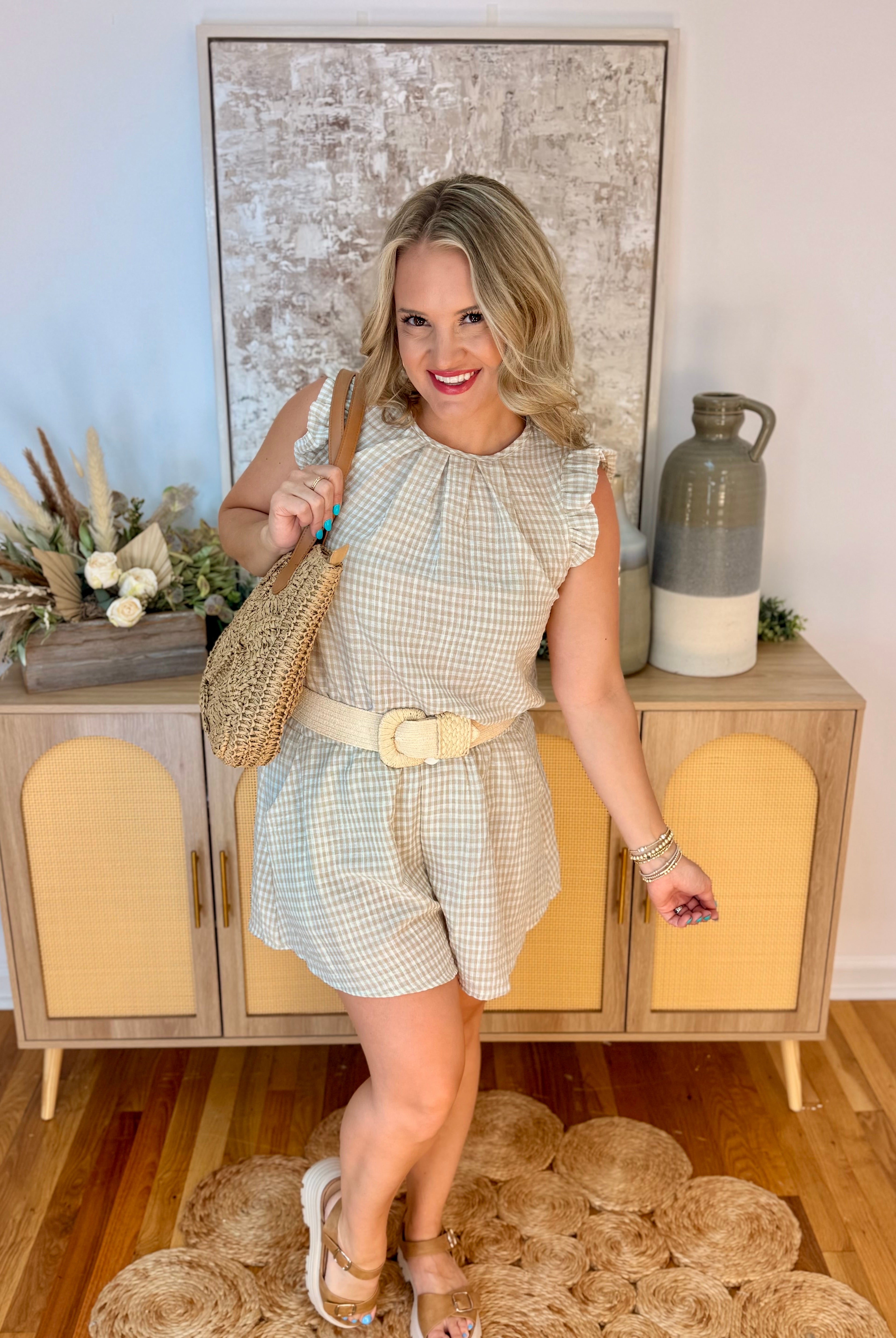 Neutral Gingham Set-190 Rompers/Jumpsuits/Sets-The Lovely Closet-The Lovely Closet, Women's Fashion Boutique in Alexandria, KY