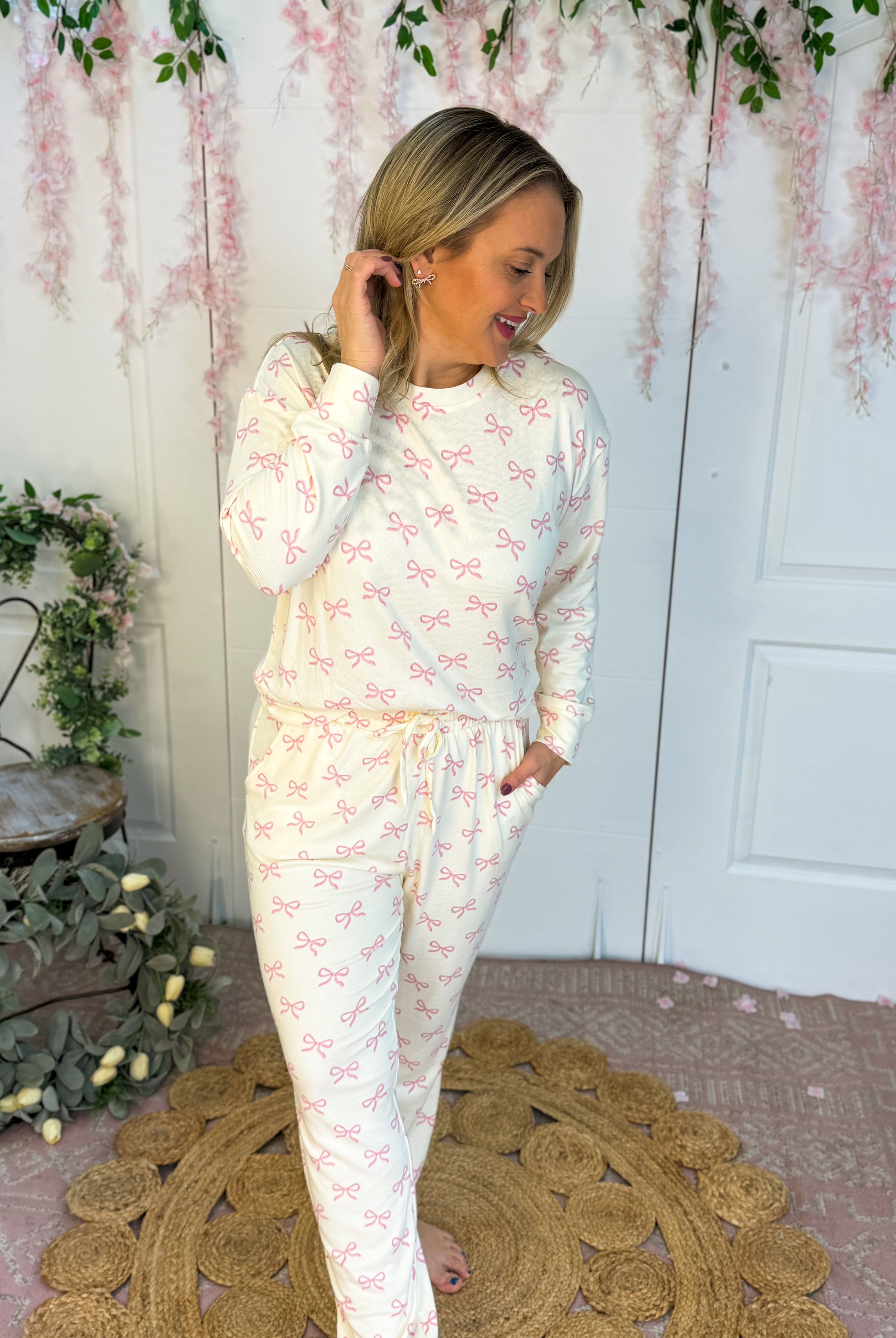 Mary Square Sophie Bows Jogger Set-190 Rompers/Jumpsuits/Sets-Mary Square-The Lovely Closet, Women's Fashion Boutique in Alexandria, KY