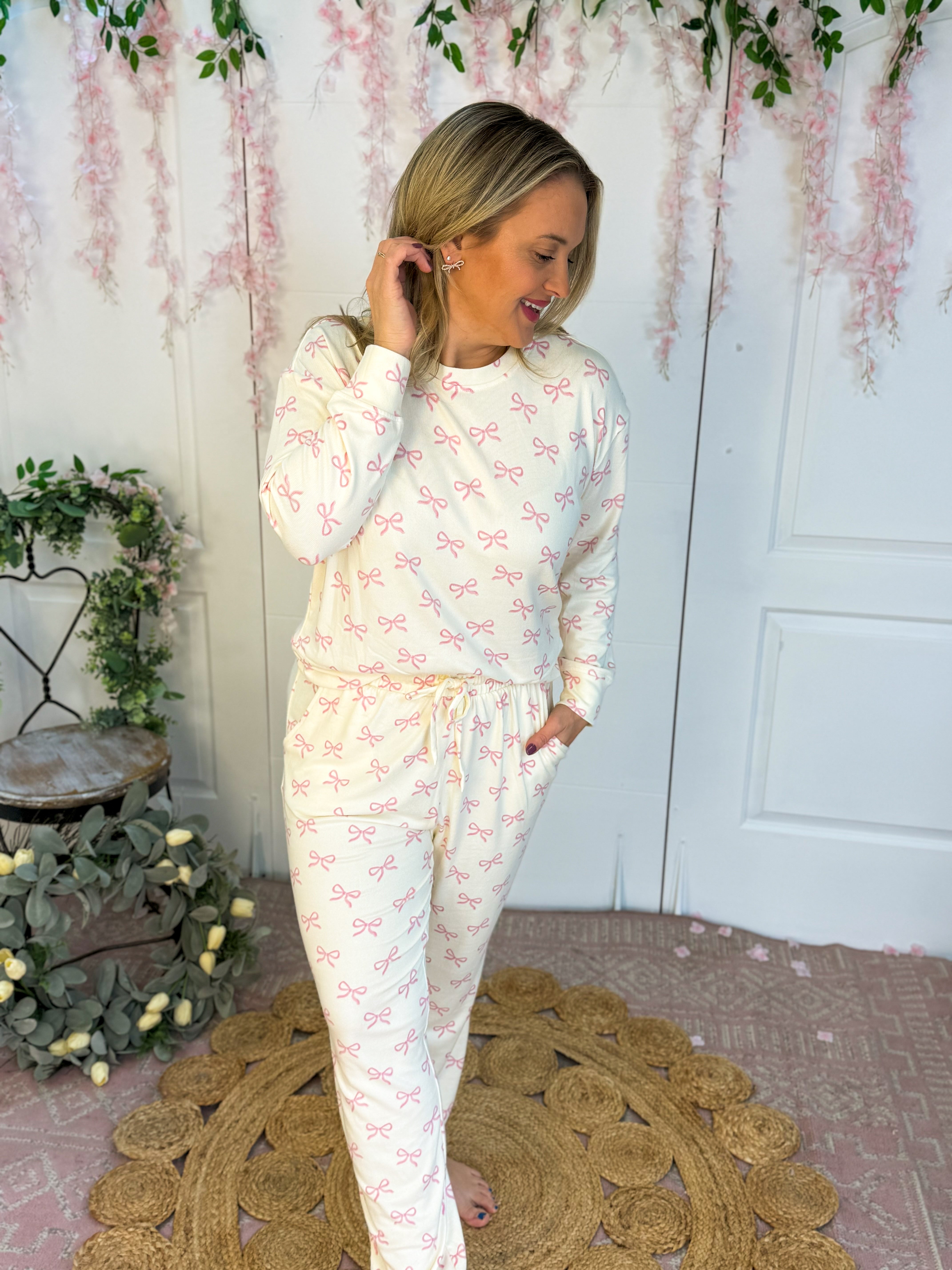 Mary Square Sophie Bows Jogger Set-190 Rompers/Jumpsuits/Sets-Mary Square-The Lovely Closet, Women's Fashion Boutique in Alexandria, KY
