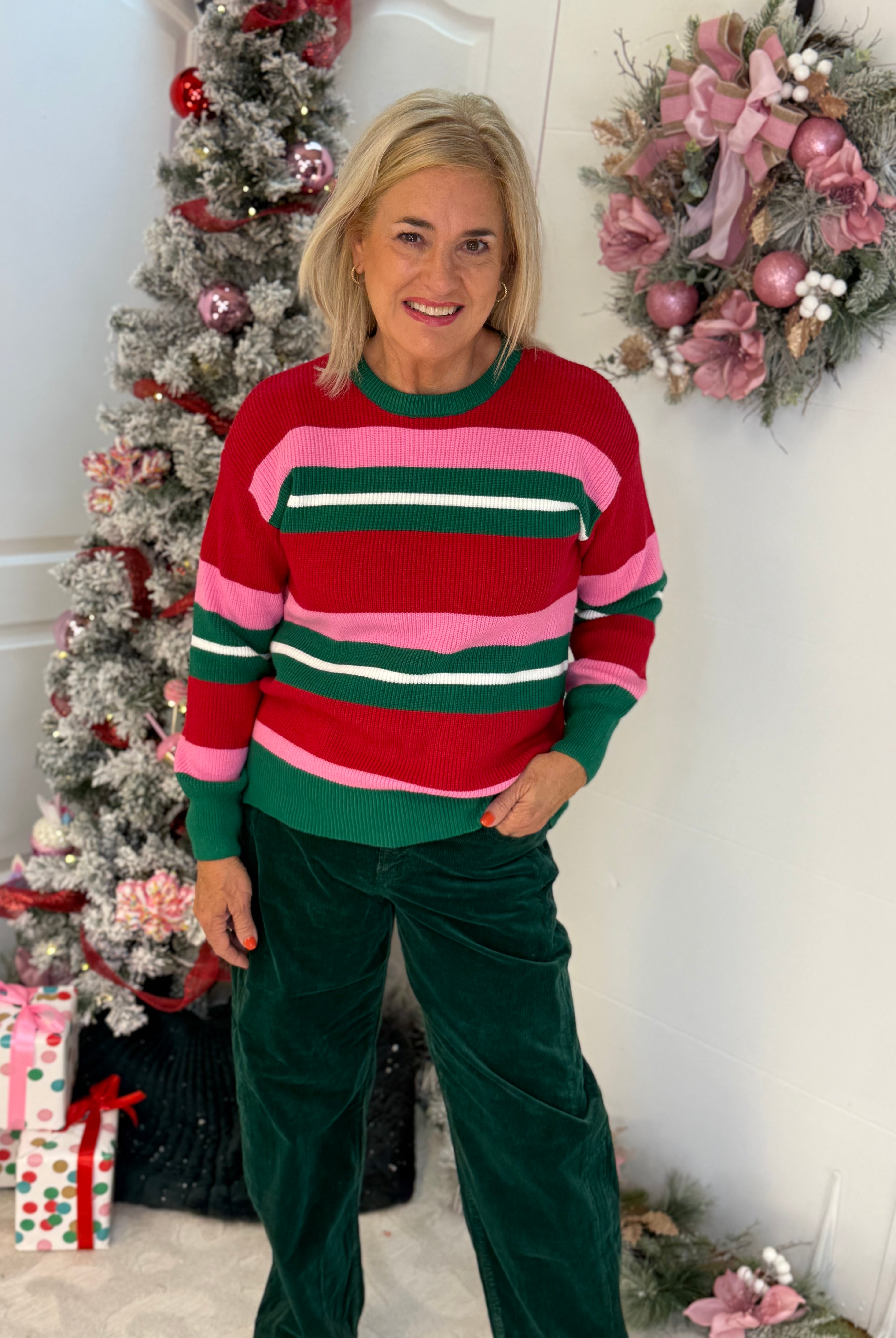 Logan Holiday Striped Sweater-350 Holiday-Mary Square-The Lovely Closet, Women's Fashion Boutique in Alexandria, KY
