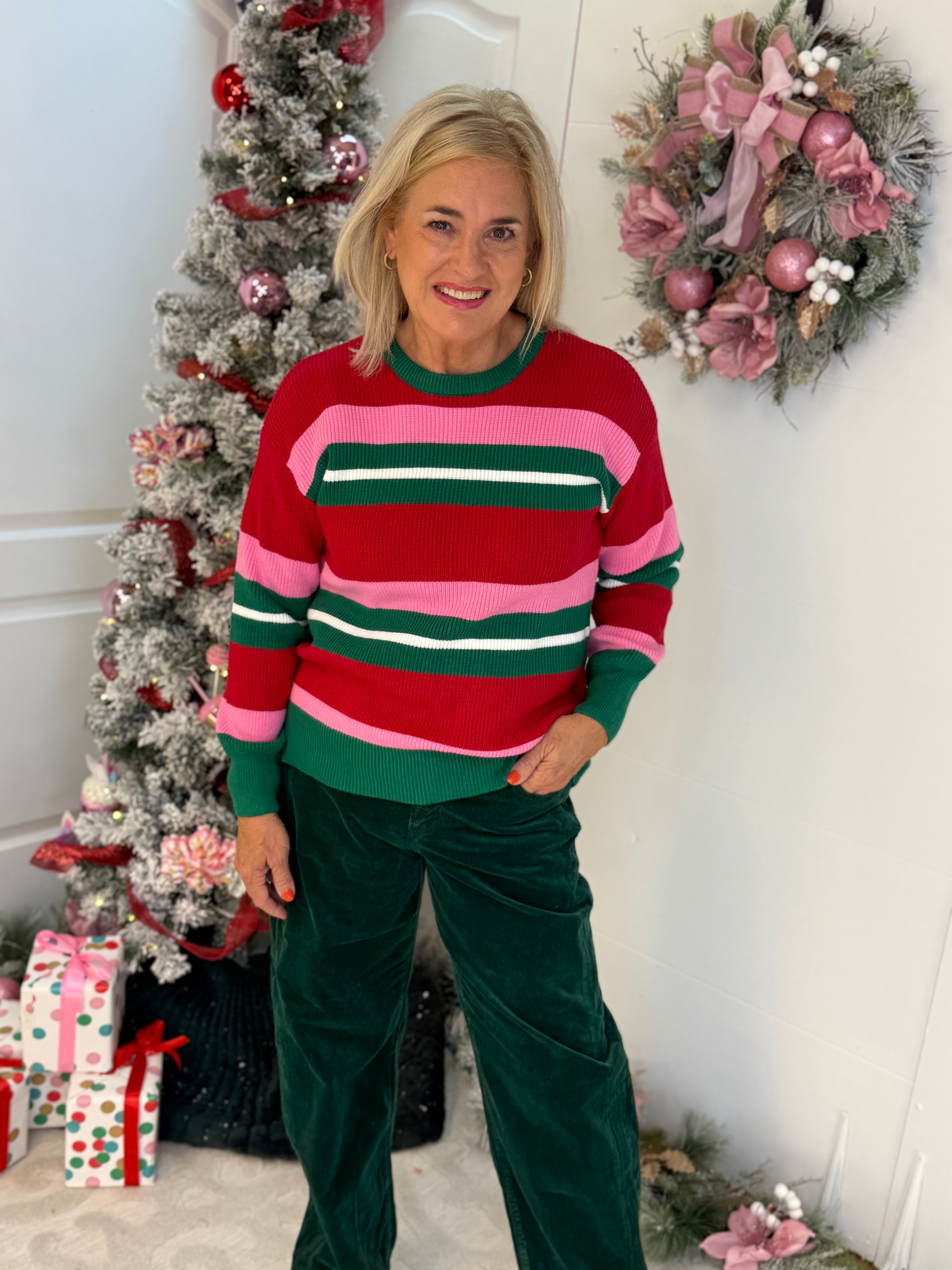 Logan Holiday Striped Sweater-350 Holiday-Mary Square-The Lovely Closet, Women's Fashion Boutique in Alexandria, KY