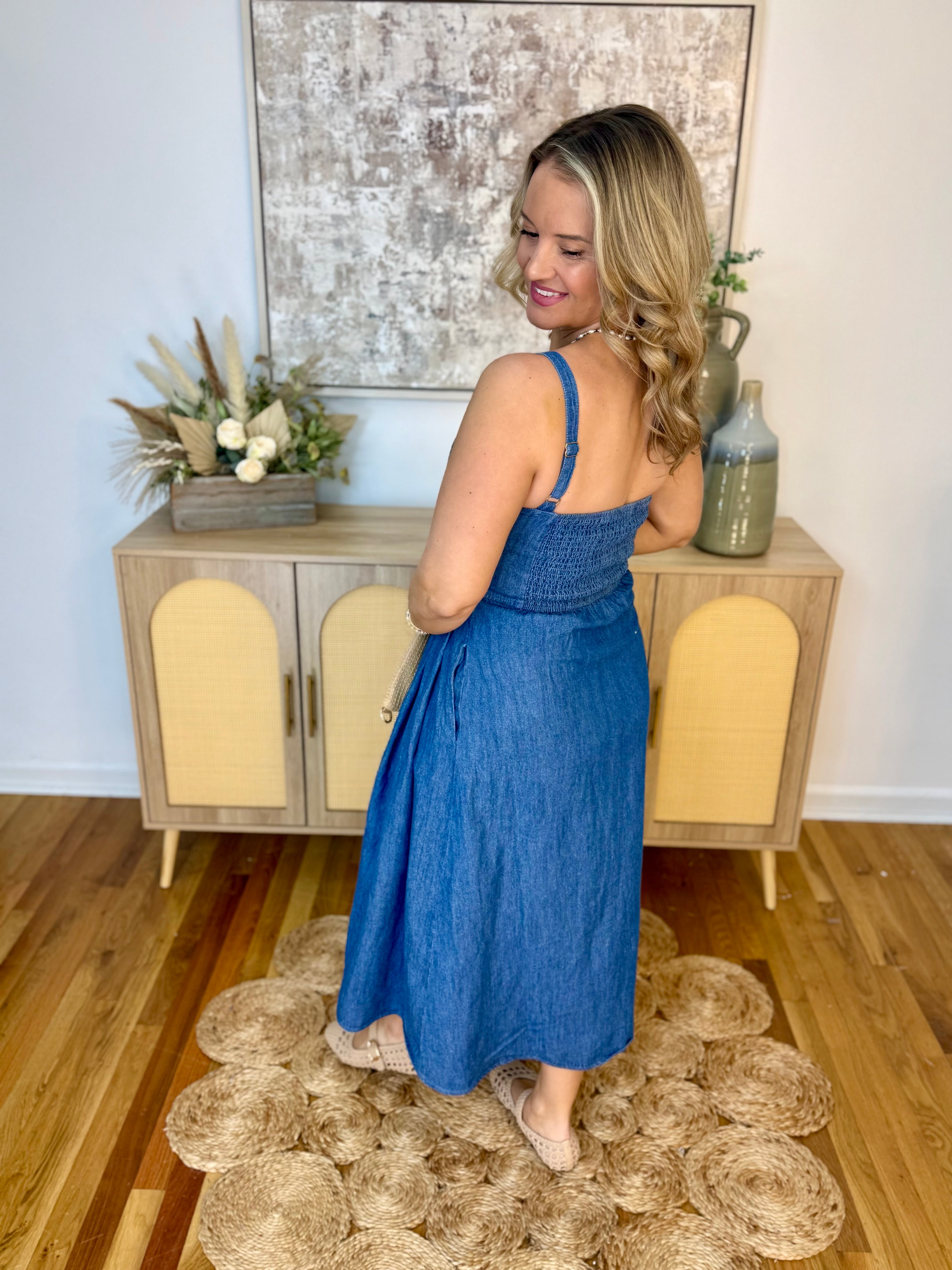 Timeless Denim Midi Dress-180 Dresses-Blu Pepper-The Lovely Closet, Women's Fashion Boutique in Alexandria, KY