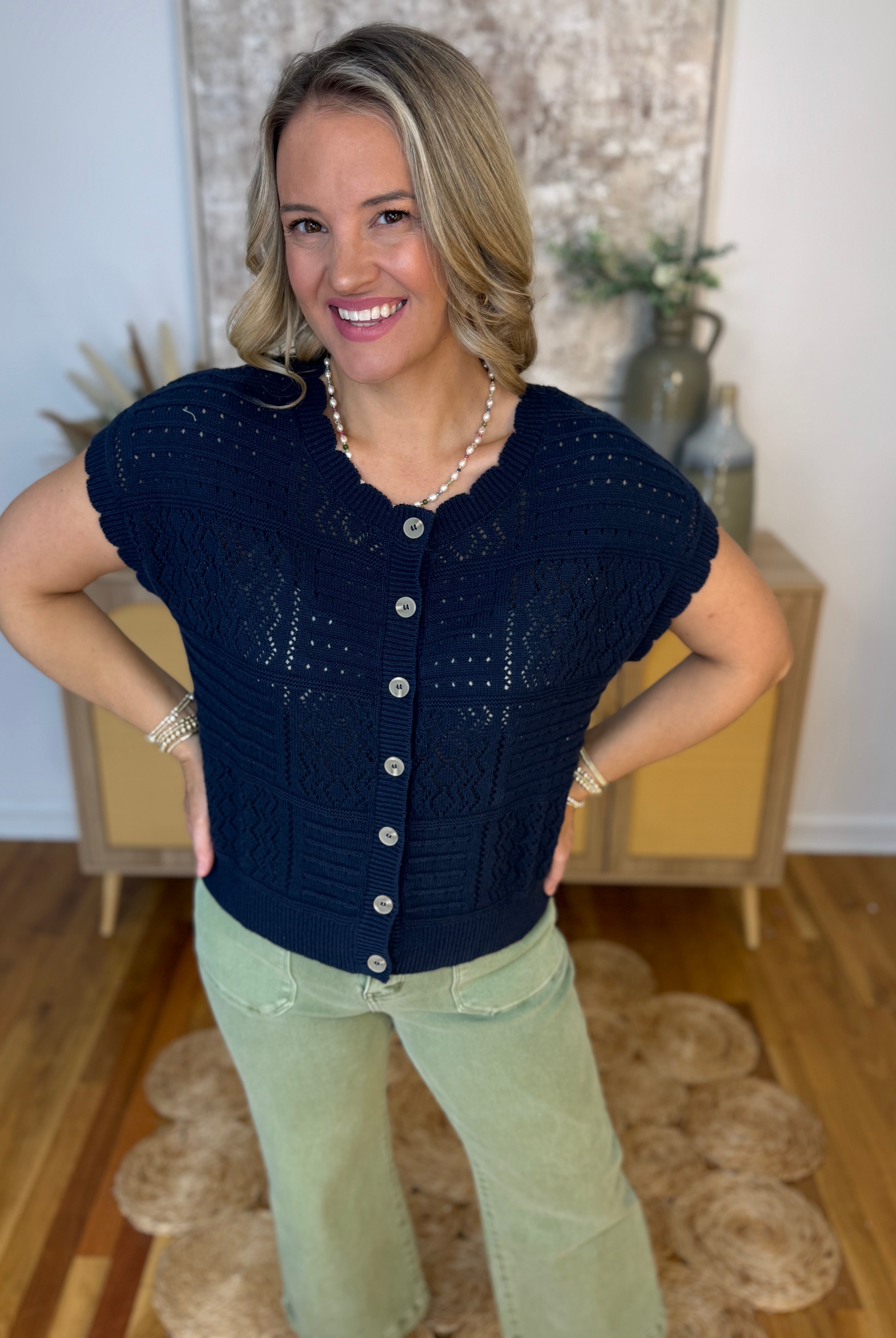 Coastline Short Sleeve Cadigan-100 Short Sleeve Tops-Blu Pepper-The Lovely Closet, Women's Fashion Boutique in Alexandria, KY