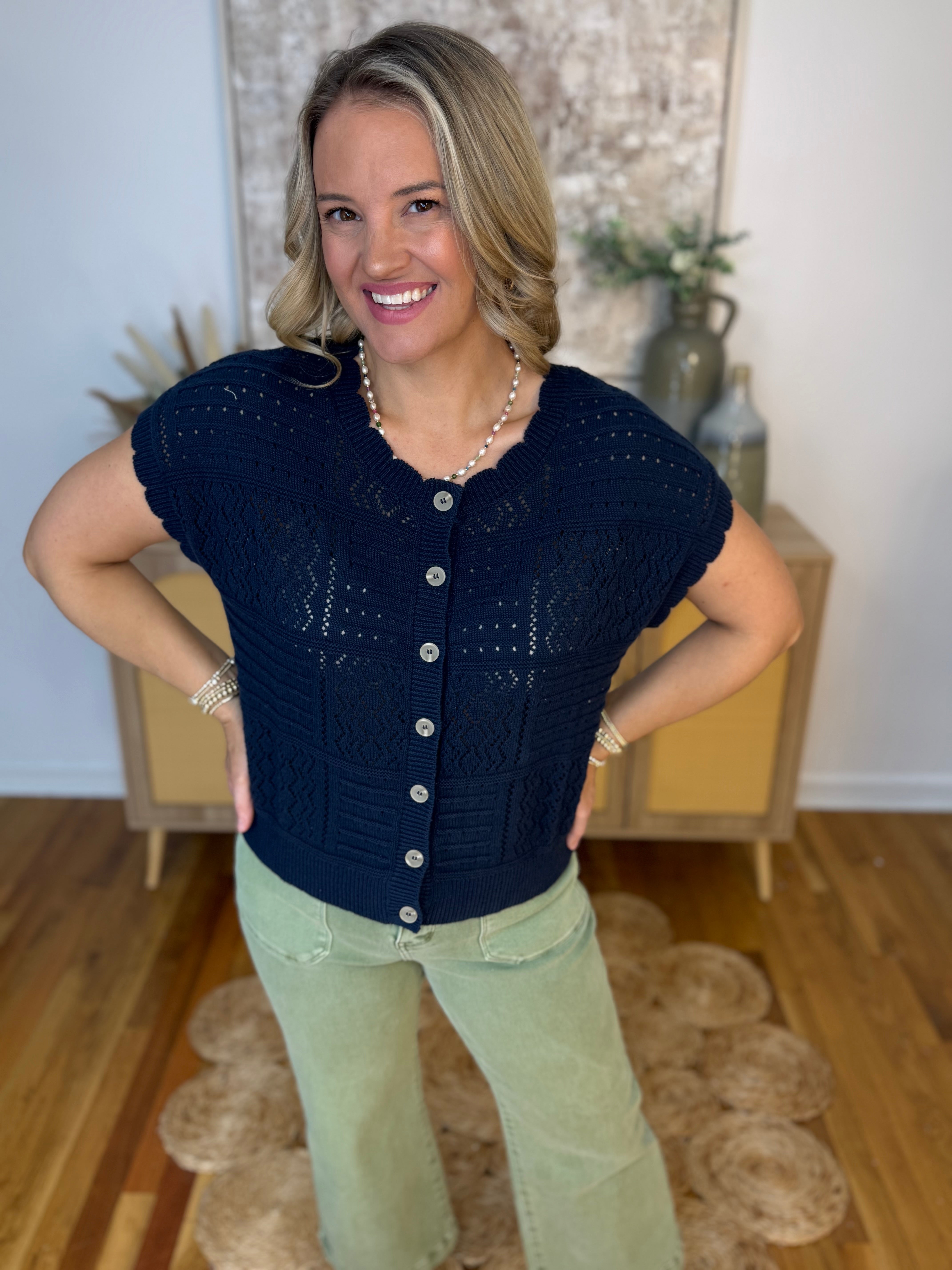 Coastline Short Sleeve Cadigan-100 Short Sleeve Tops-Blu Pepper-The Lovely Closet, Women's Fashion Boutique in Alexandria, KY