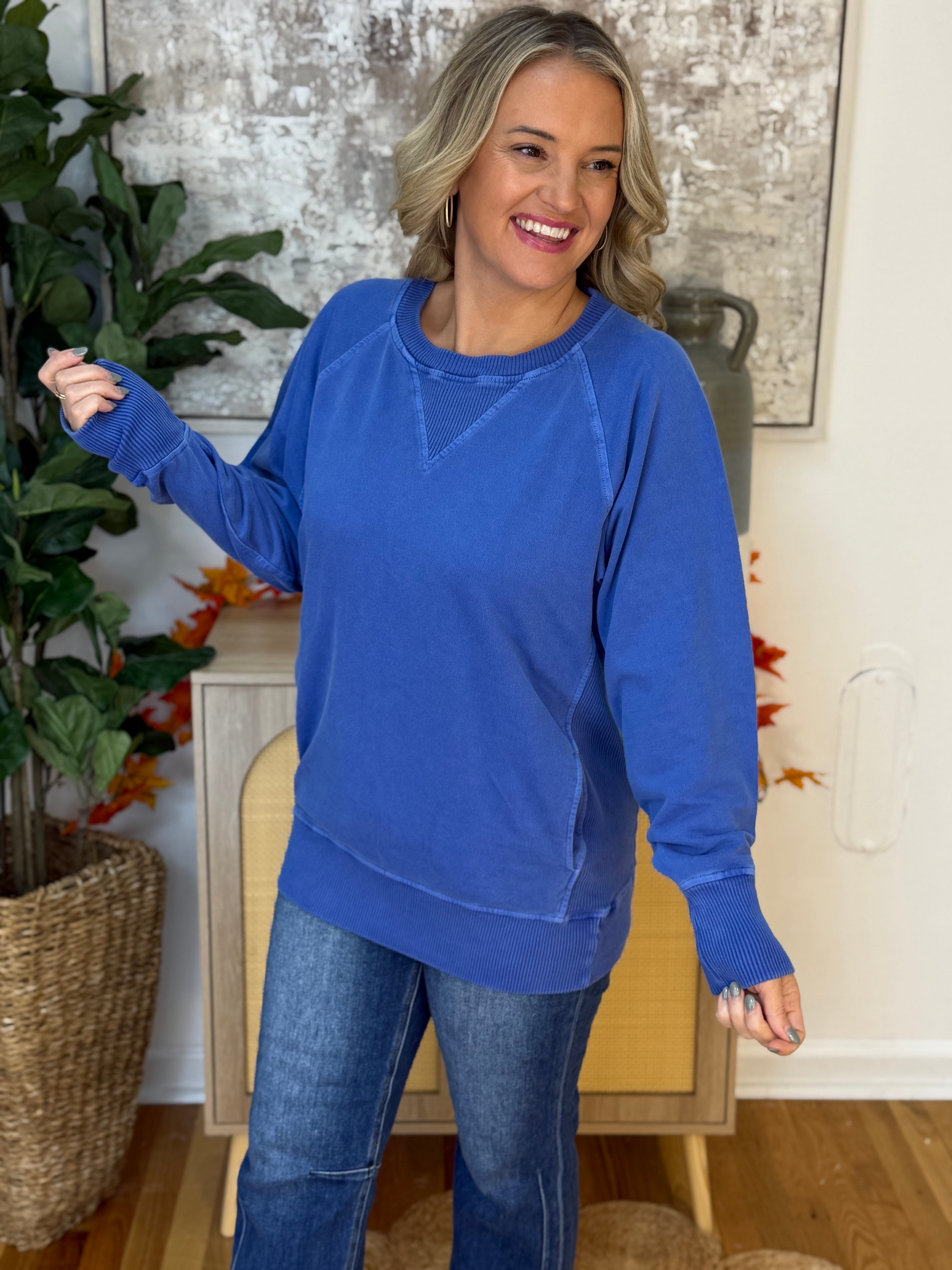 Keeping it Casual Pullover 2025 - Periwinkle-150 Sweatshirts-zenana-The Lovely Closet, Women's Fashion Boutique in Alexandria, KY