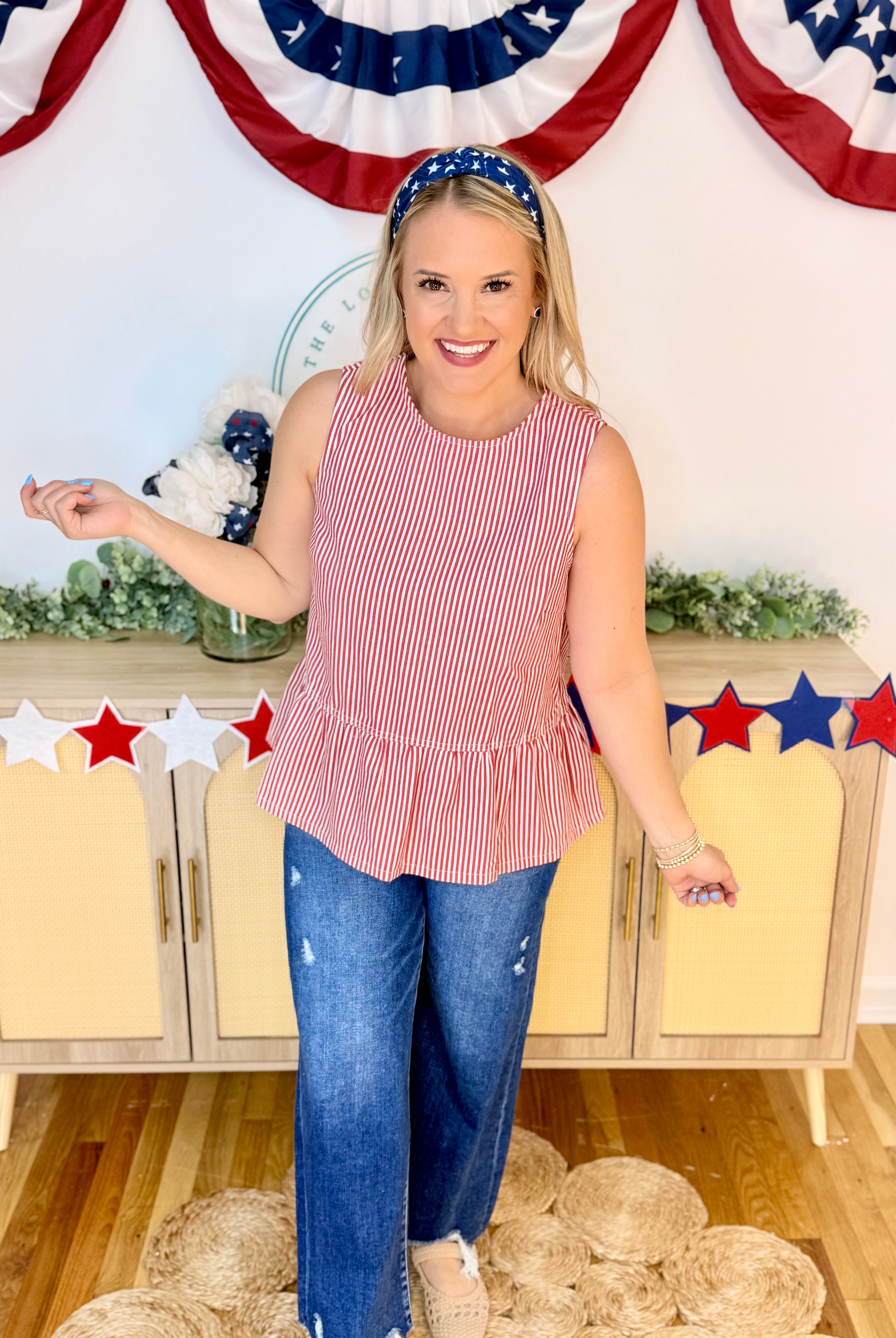 Summer is Here Pinstripe Denim Top-120 Sleeveless Tops-Anniewear-The Lovely Closet, Women's Fashion Boutique in Alexandria, KY