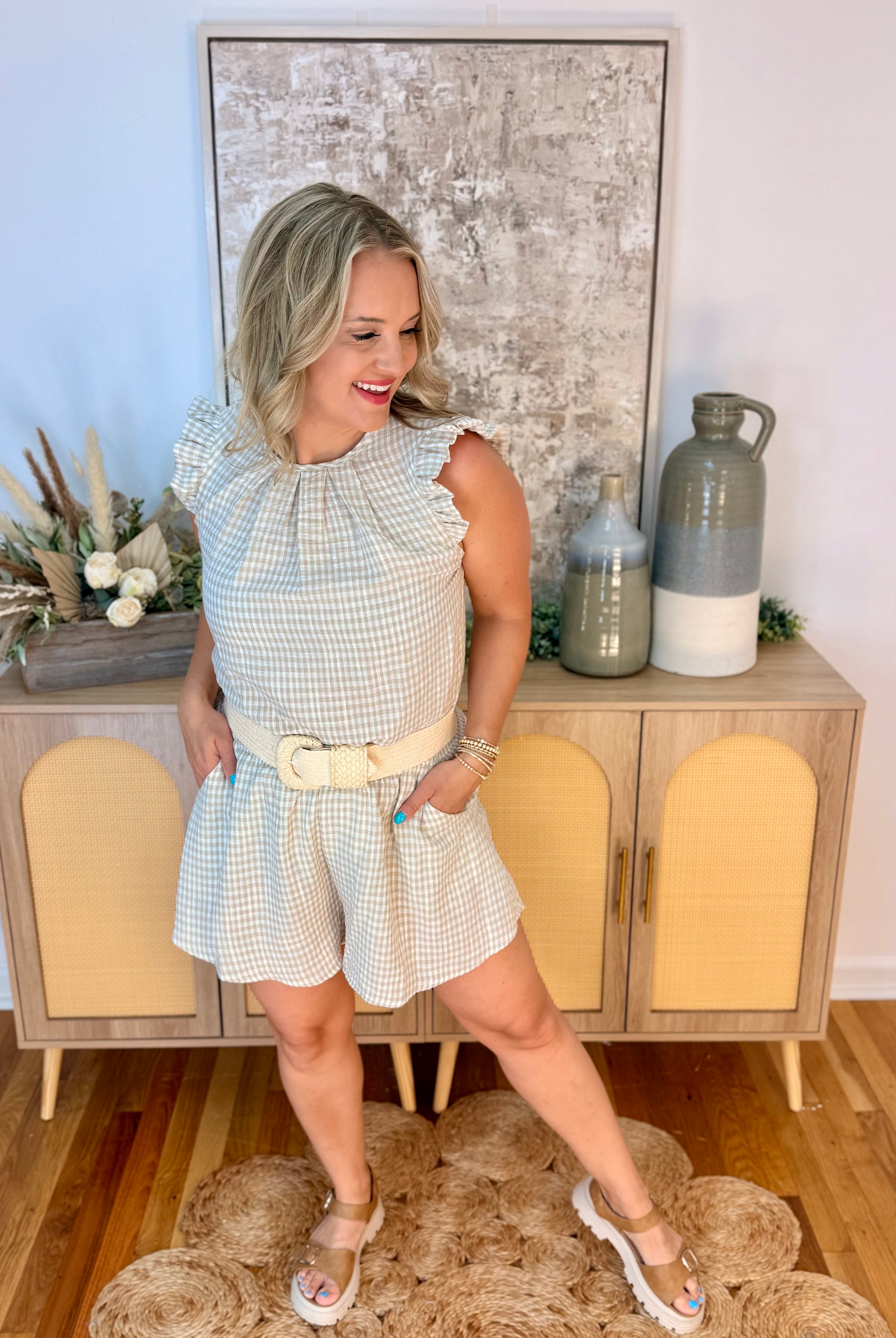 Neutral Gingham Set-190 Rompers/Jumpsuits/Sets-The Lovely Closet-The Lovely Closet, Women's Fashion Boutique in Alexandria, KY