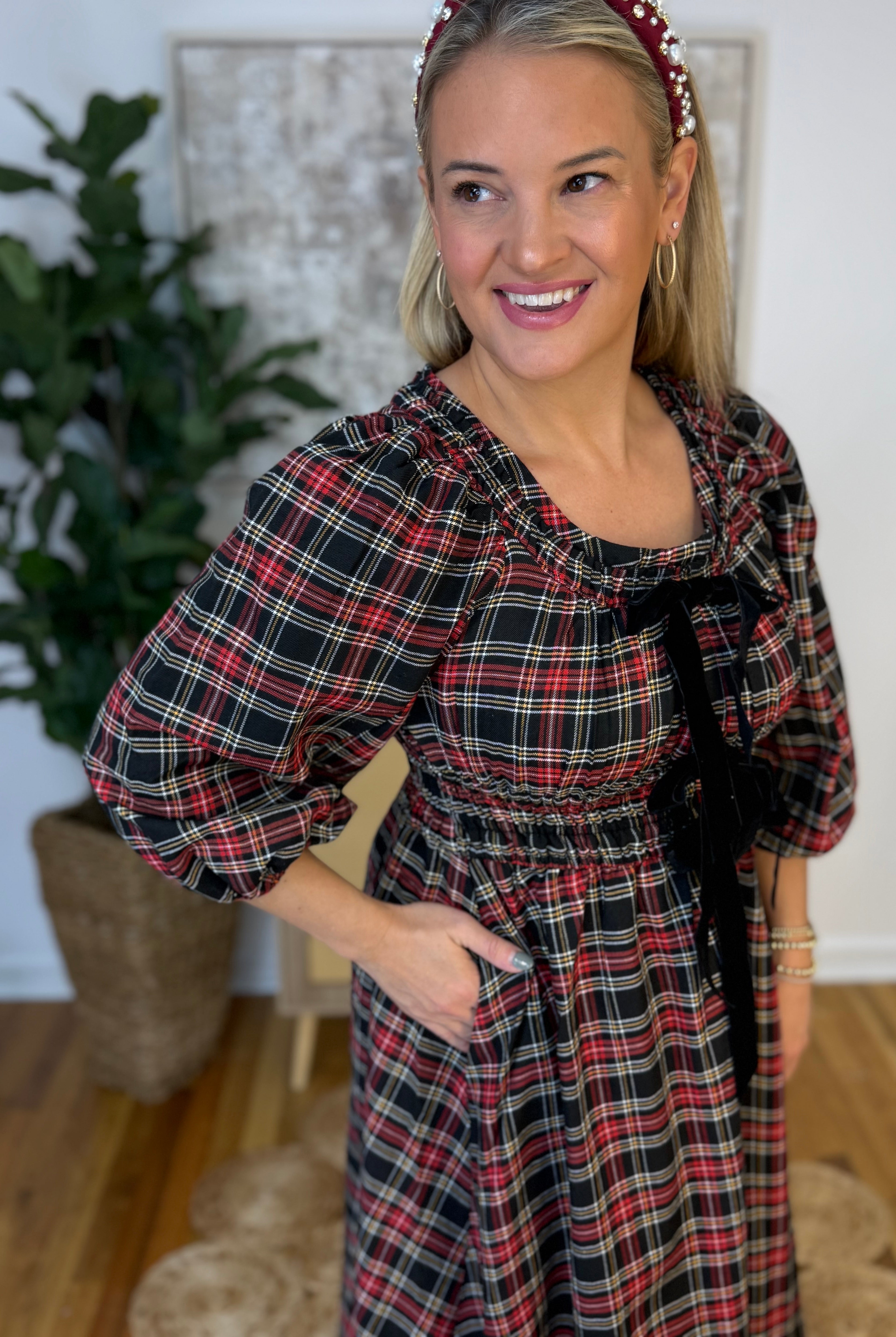 Classic Holiday Plaid Dress-180 Dresses-Entro-The Lovely Closet, Women's Fashion Boutique in Alexandria, KY