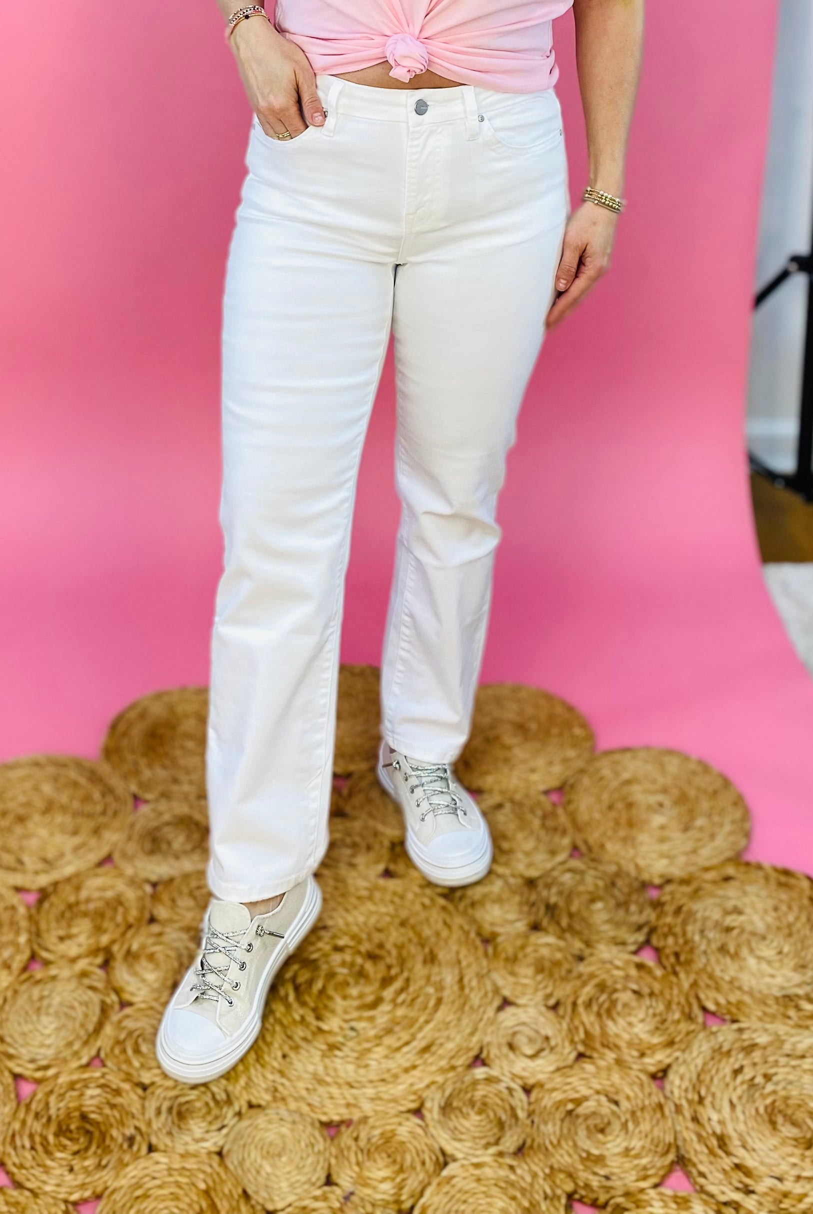 MICA MID-RISE Ankle Straight White Pants-210 Jeans-Mica Denim-The Lovely Closet, Women's Fashion Boutique in Alexandria, KY