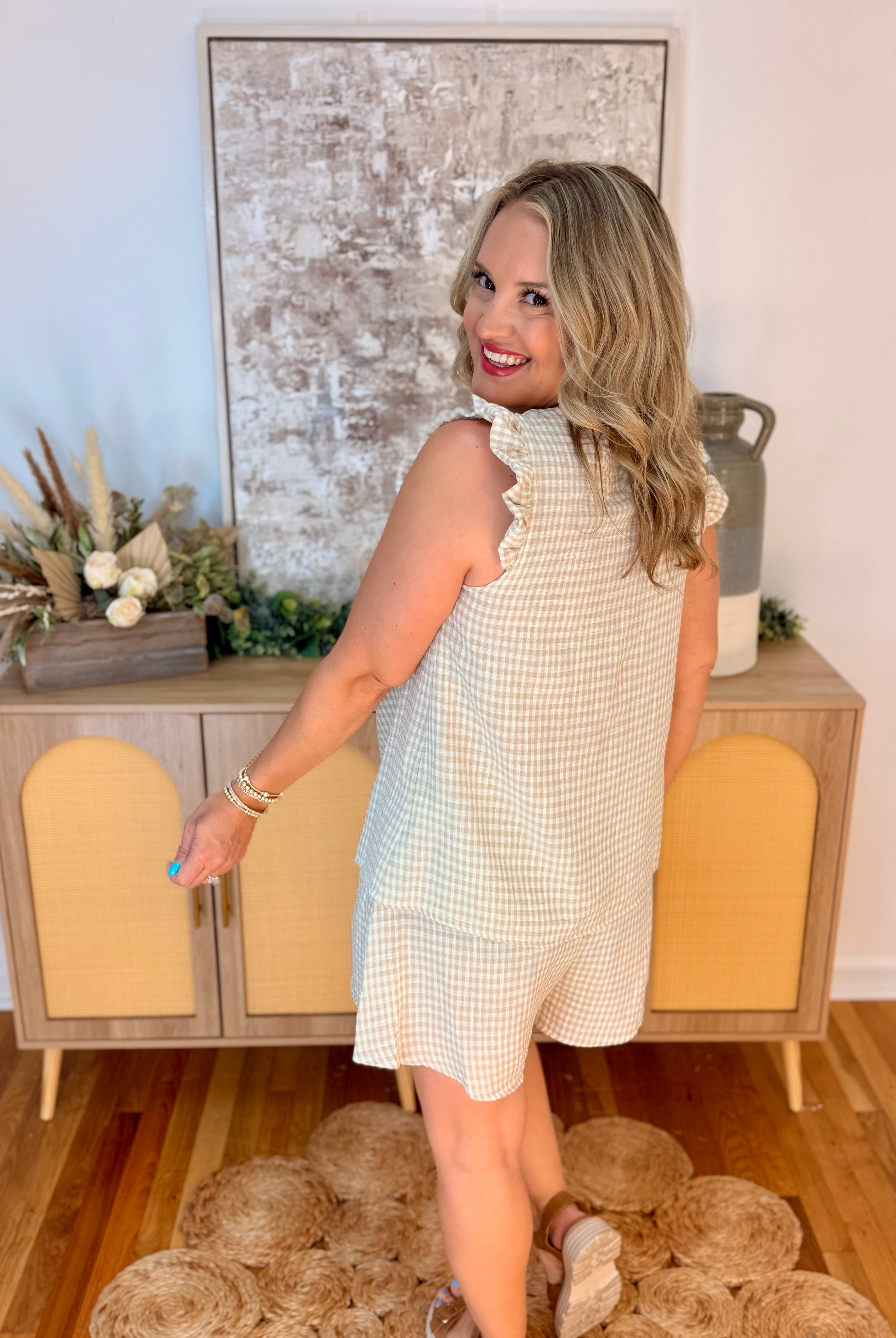 Neutral Gingham Set-190 Rompers/Jumpsuits/Sets-The Lovely Closet-The Lovely Closet, Women's Fashion Boutique in Alexandria, KY