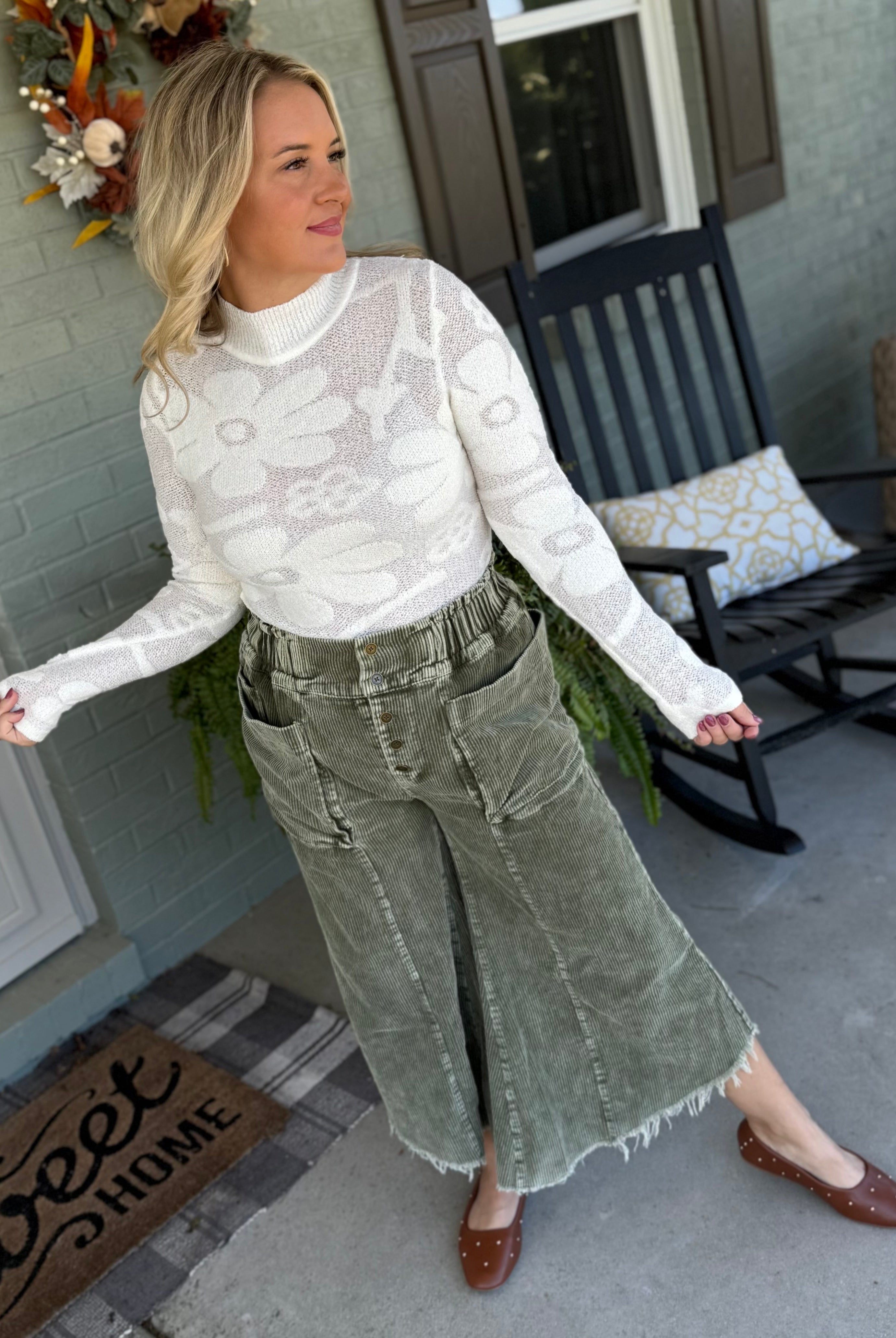 Autumn Glow Corduroy Cropped Pants - Olive-240 Pants-Anniewear-The Lovely Closet, Women's Fashion Boutique in Alexandria, KY