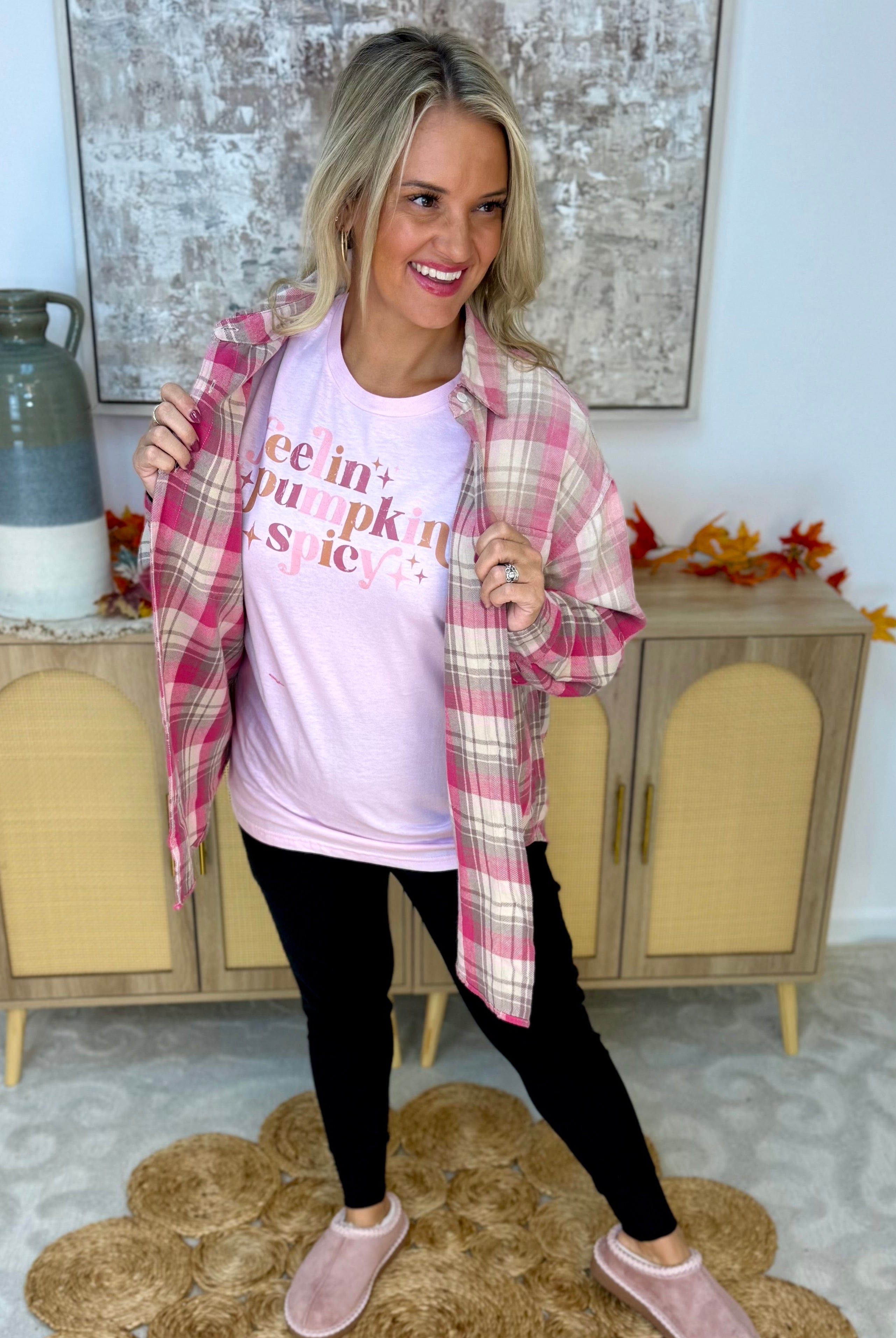 Pink Plaid Ombre Flannel Button Down-110 Long Sleeve Top-White Birch-The Lovely Closet, Women's Fashion Boutique in Alexandria, KY