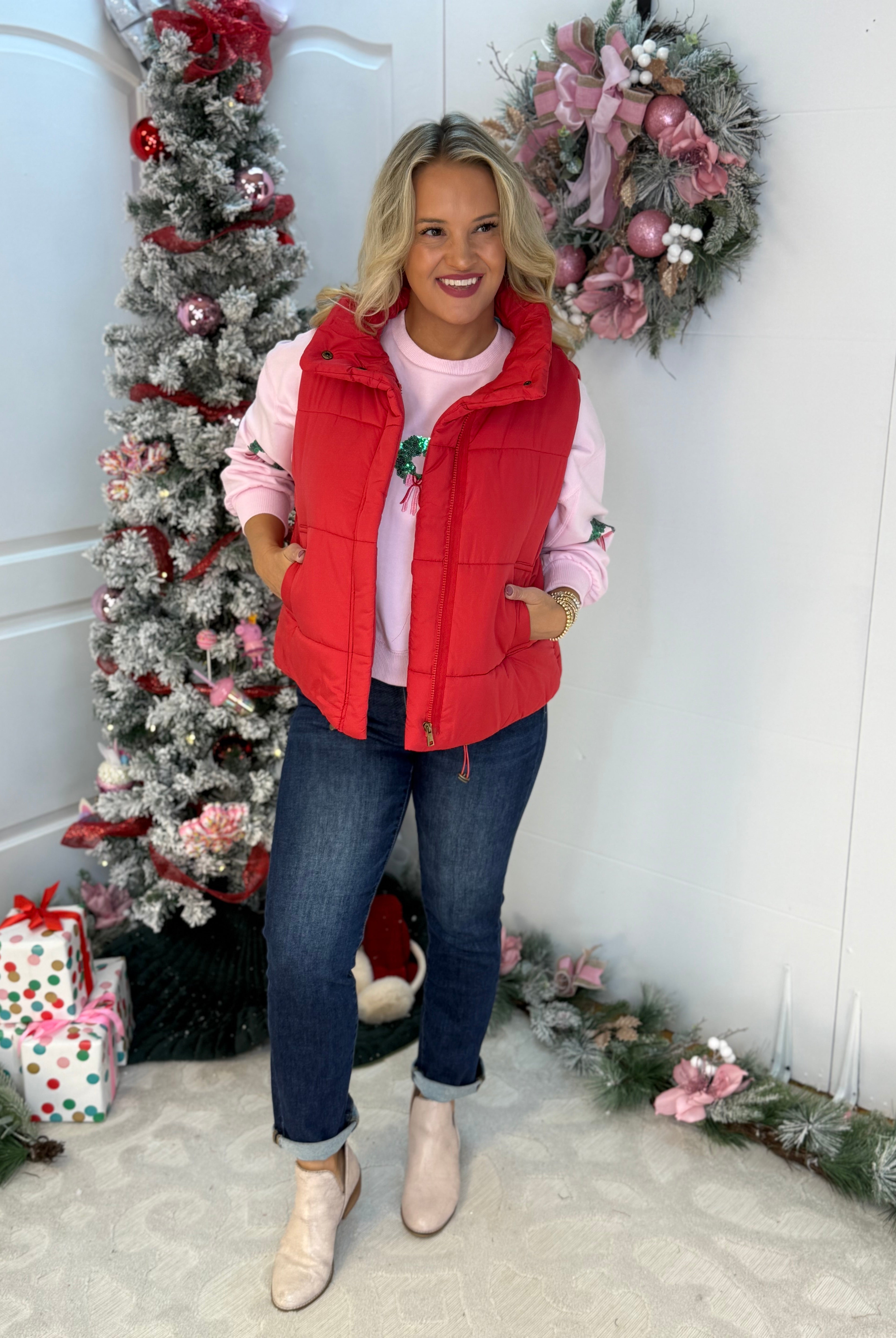 Weekend Puffer Vest - Red-170 Jackets/Outerwear-zenana-The Lovely Closet, Women's Fashion Boutique in Alexandria, KY