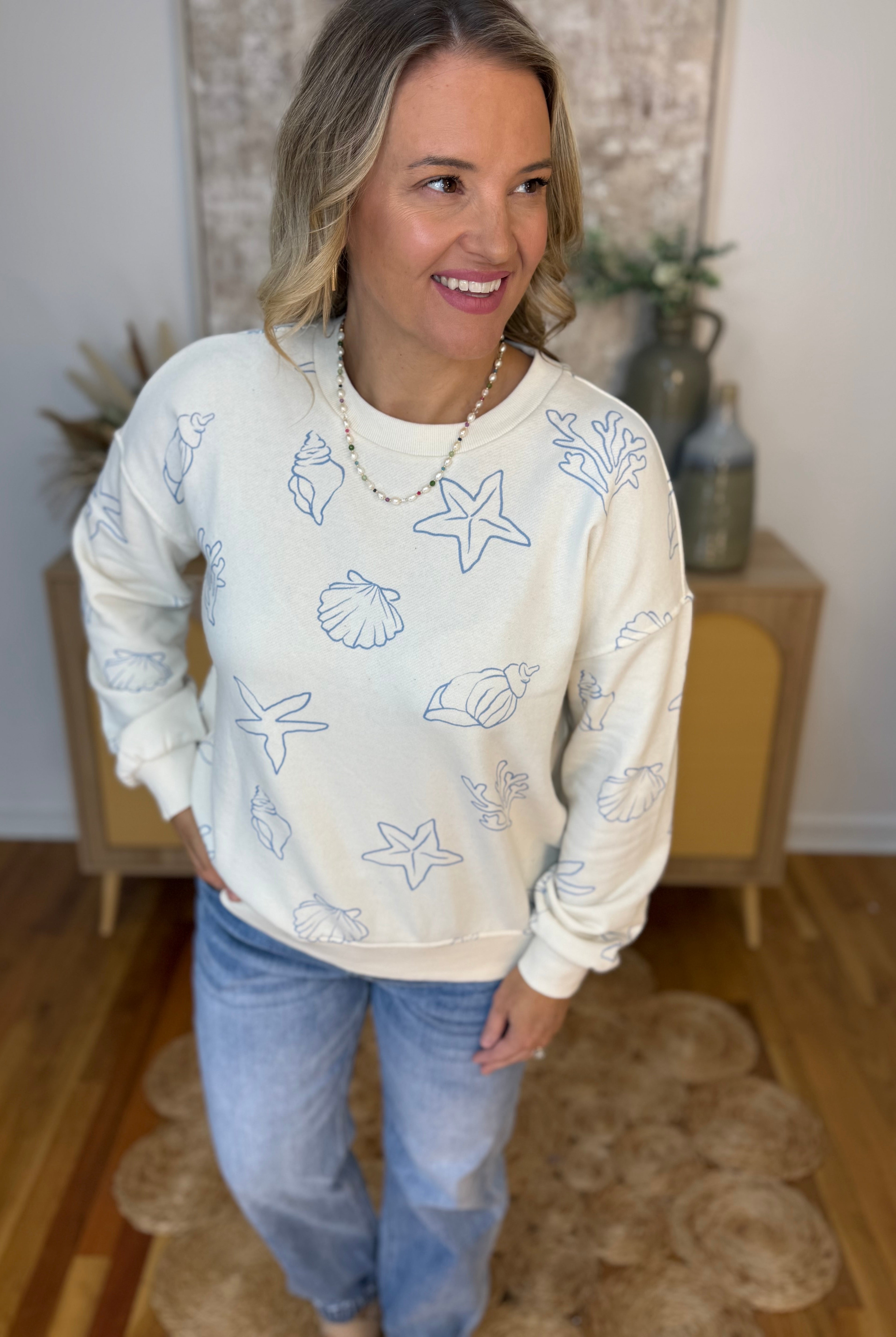 Resort Ready Sea Motif Pullover-110 Long Sleeve Top-Blu Pepper-The Lovely Closet, Women's Fashion Boutique in Alexandria, KY