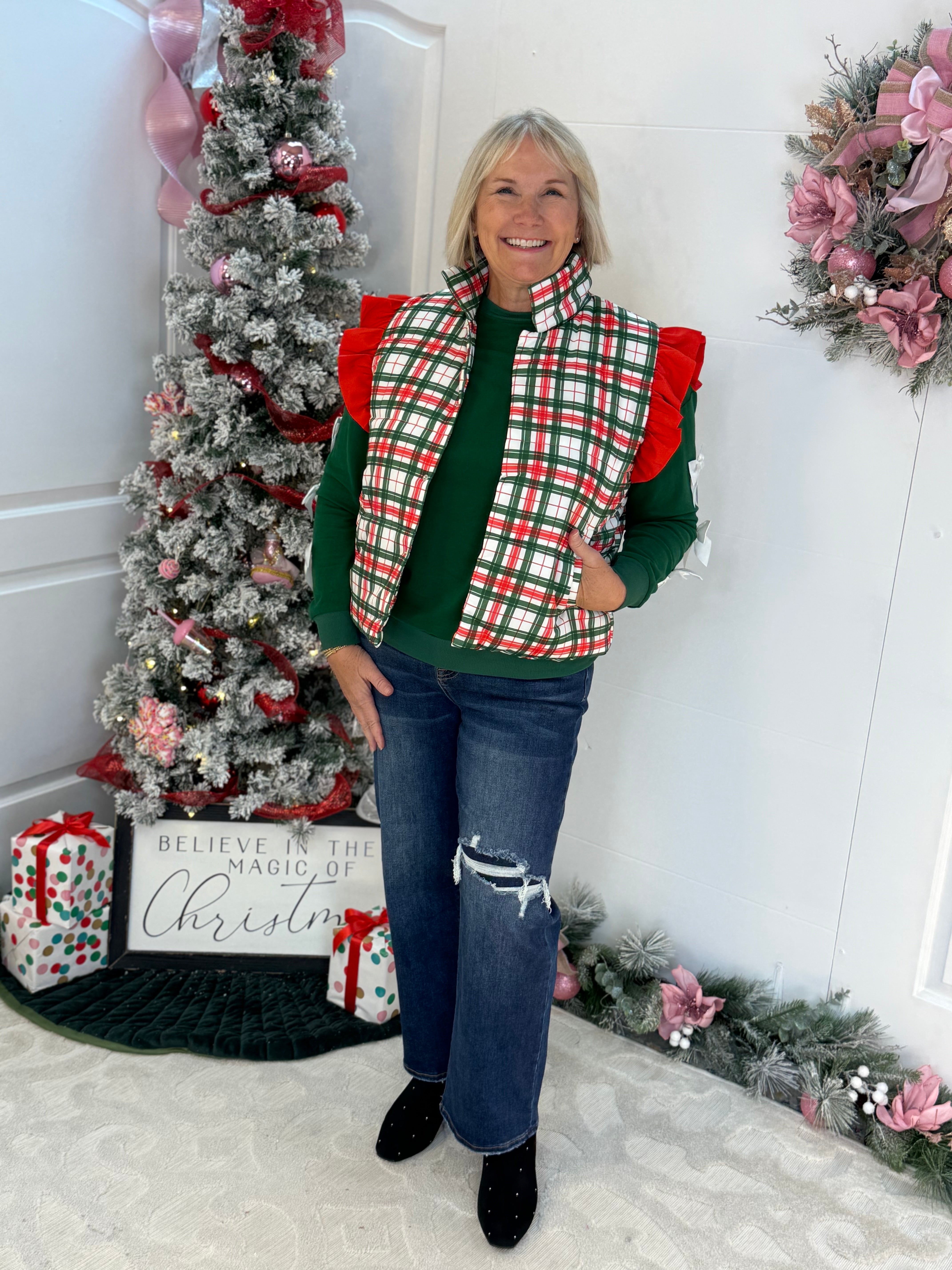 Jess Lea Classic Christmas Plaid Vest-170 Jackets/Outerwear-Jess Lea-The Lovely Closet, Women's Fashion Boutique in Alexandria, KY