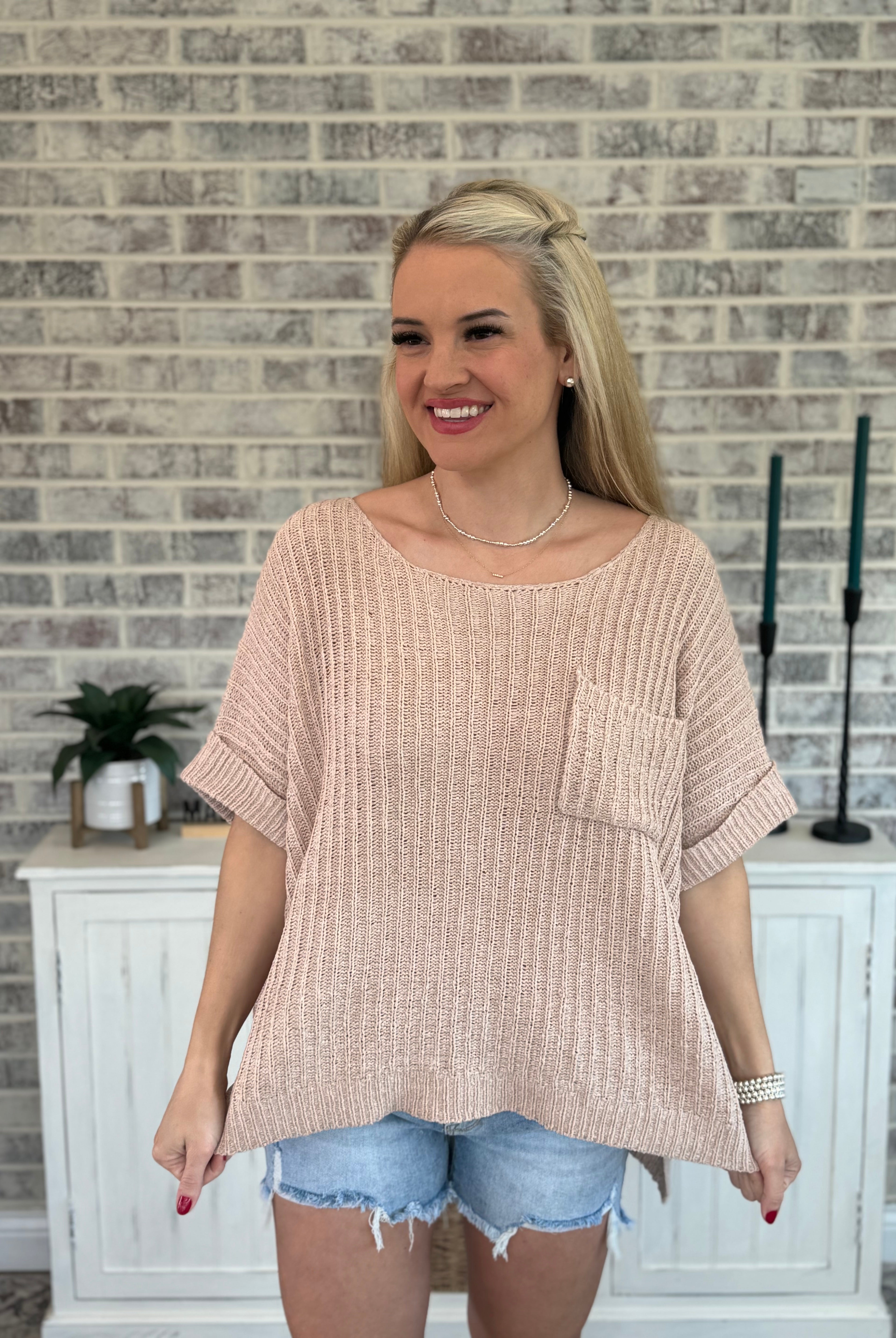 Surf and Sand Short Sleeve Sweater-Sweaters-The Lovely Closet-The Lovely Closet, Women's Fashion Boutique in Alexandria, KY