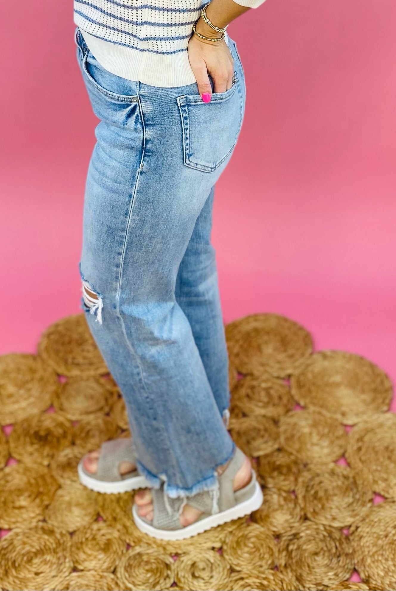 Mica High Rise Distressed Straight Jeans-210 Jeans-Mica Denim-The Lovely Closet, Women's Fashion Boutique in Alexandria, KY