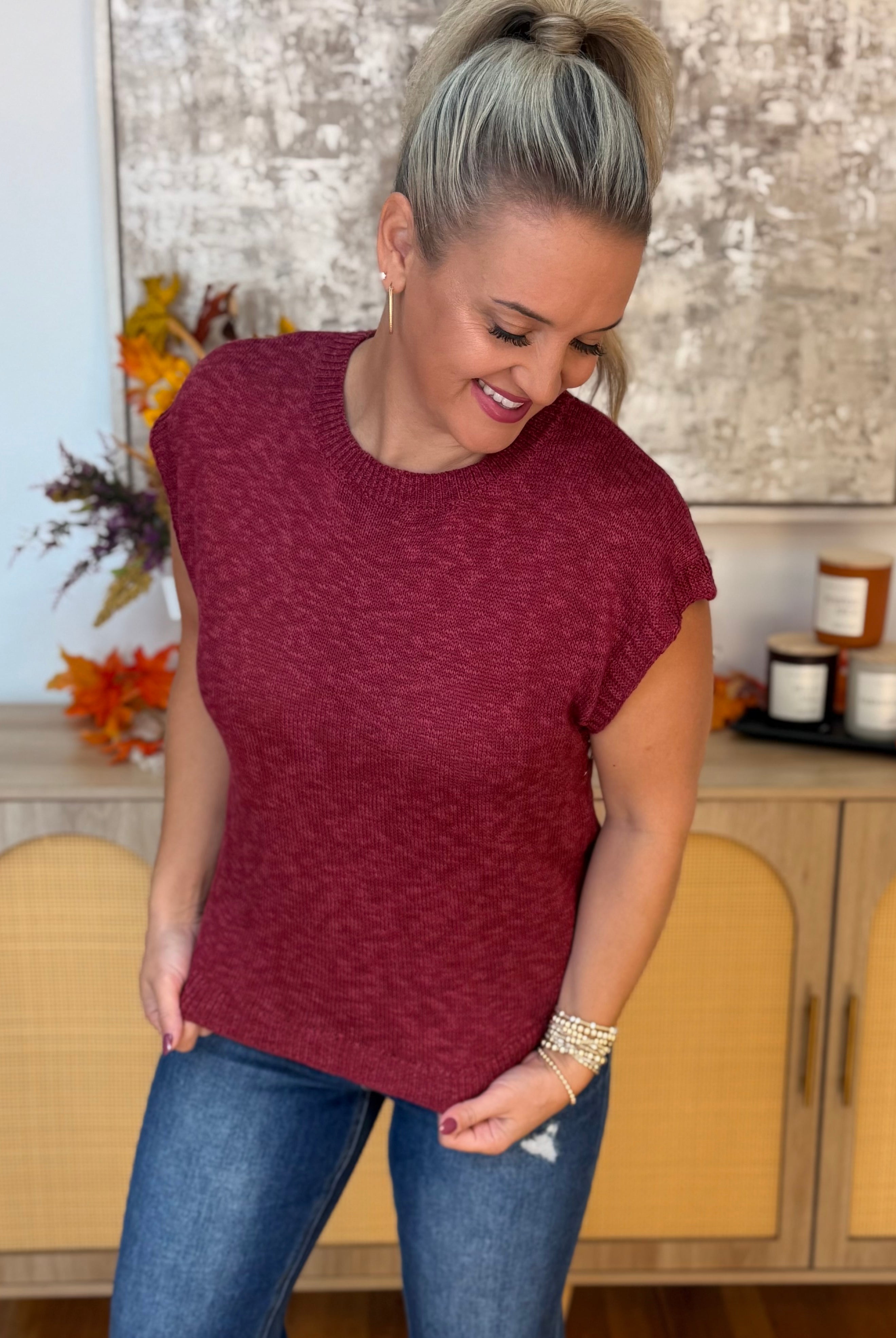 Ready for Fall Knit Top - Cranberry-120 Sleeveless Tops-La Miel-The Lovely Closet, Women's Fashion Boutique in Alexandria, KY