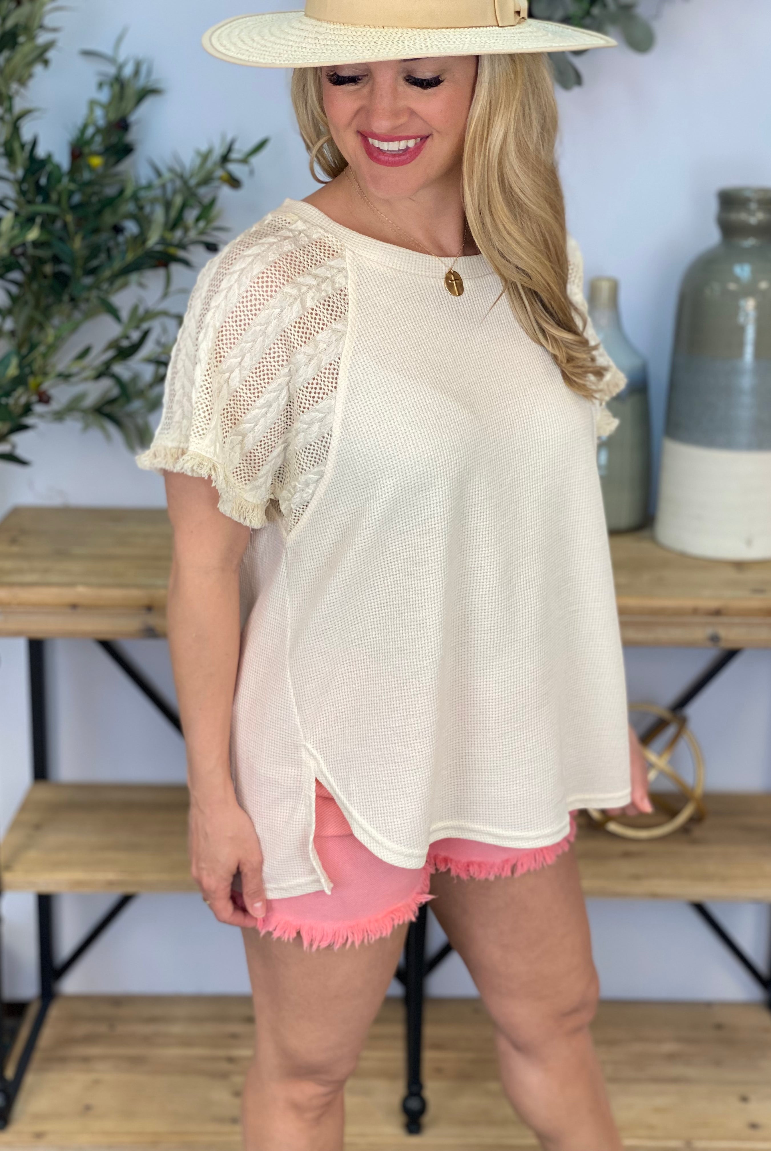 All in the Details Top - Cream-100 Short Sleeve Tops-The Lovely Closet-The Lovely Closet, Women's Fashion Boutique in Alexandria, KY