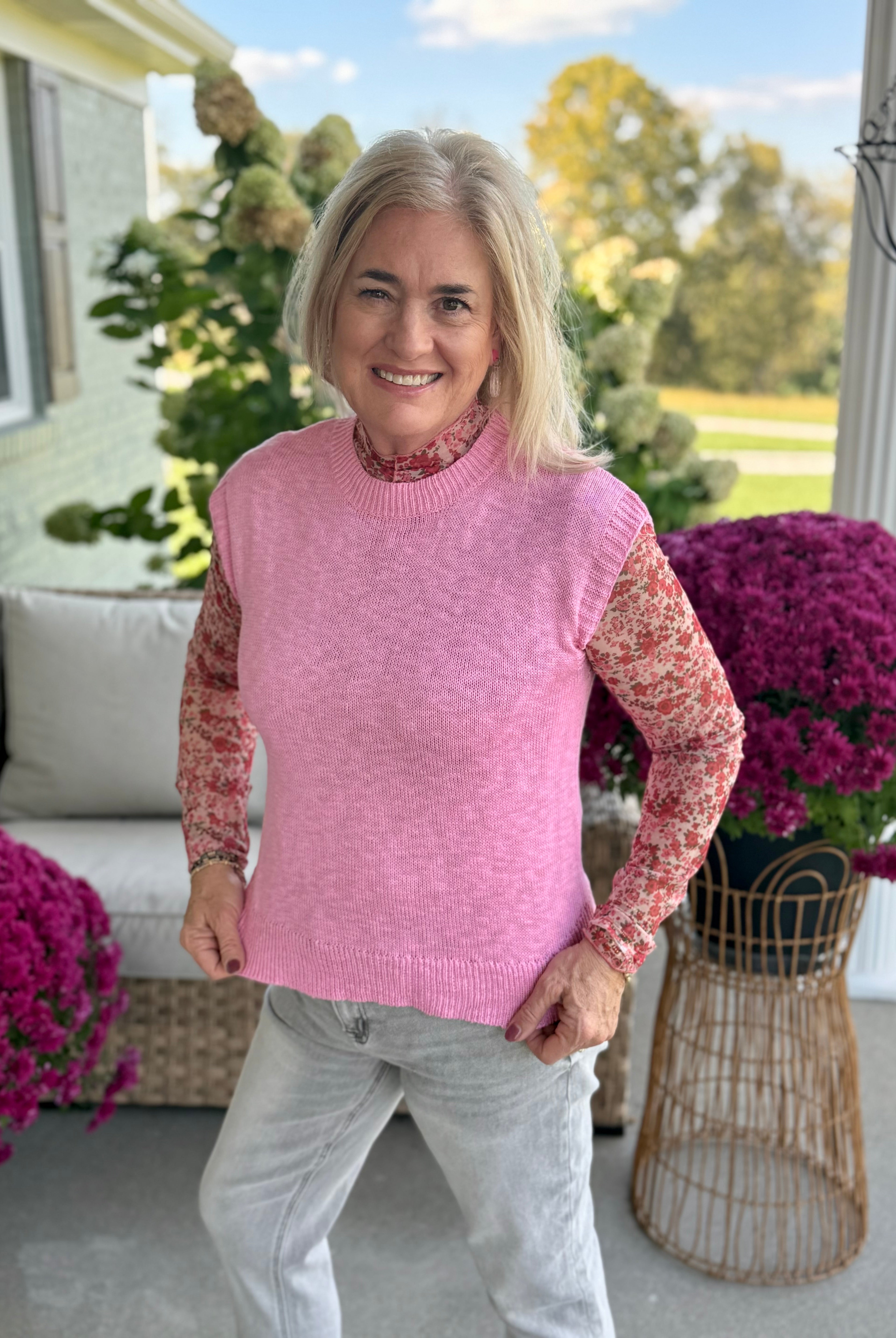 Ready for Fall Knit Top - Pink-120 Sleeveless Tops-Donation Pink-The Lovely Closet, Women's Fashion Boutique in Alexandria, KY