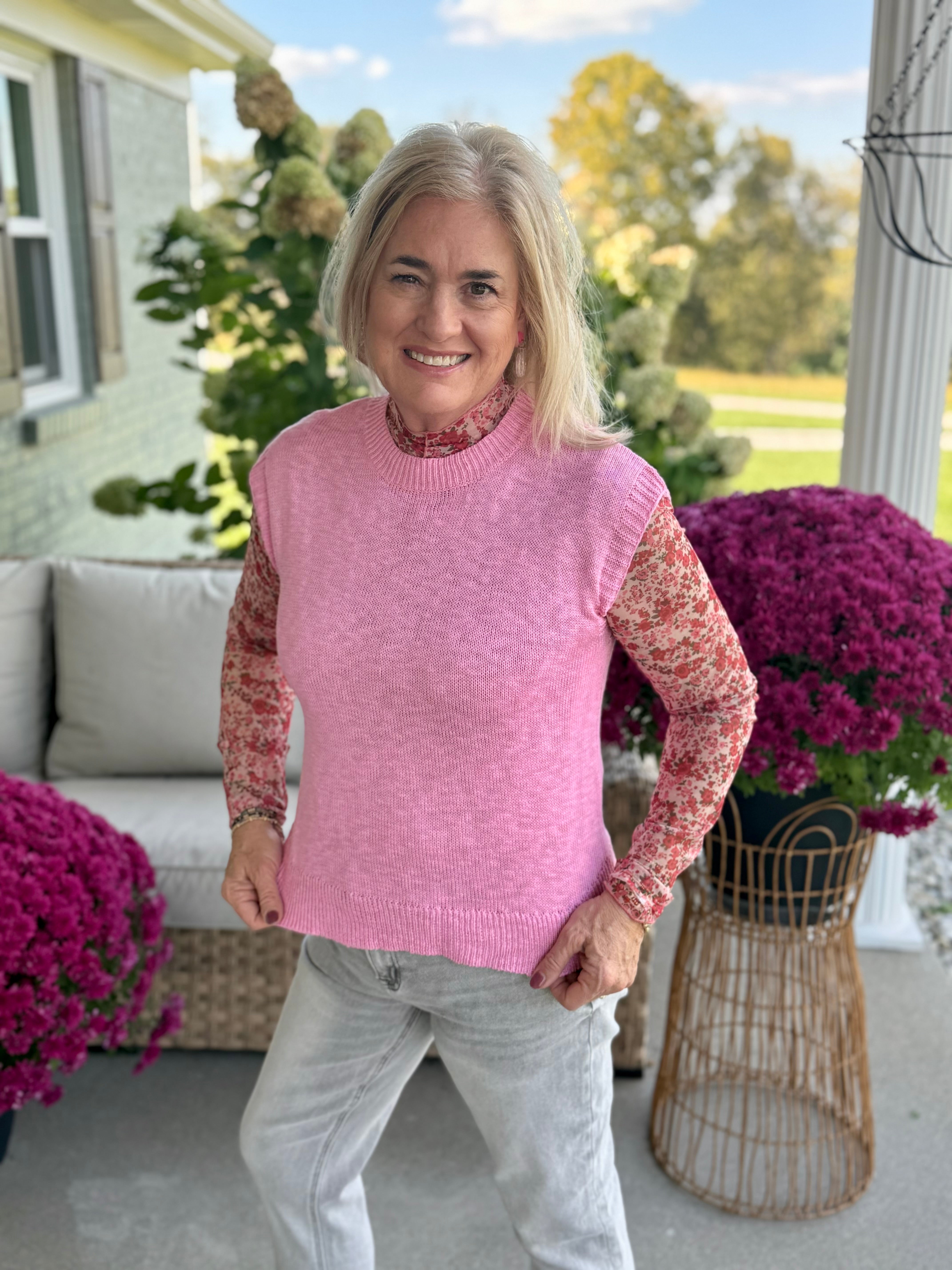 Ready for Fall Knit Top - Pink-120 Sleeveless Tops-Donation Pink-The Lovely Closet, Women's Fashion Boutique in Alexandria, KY