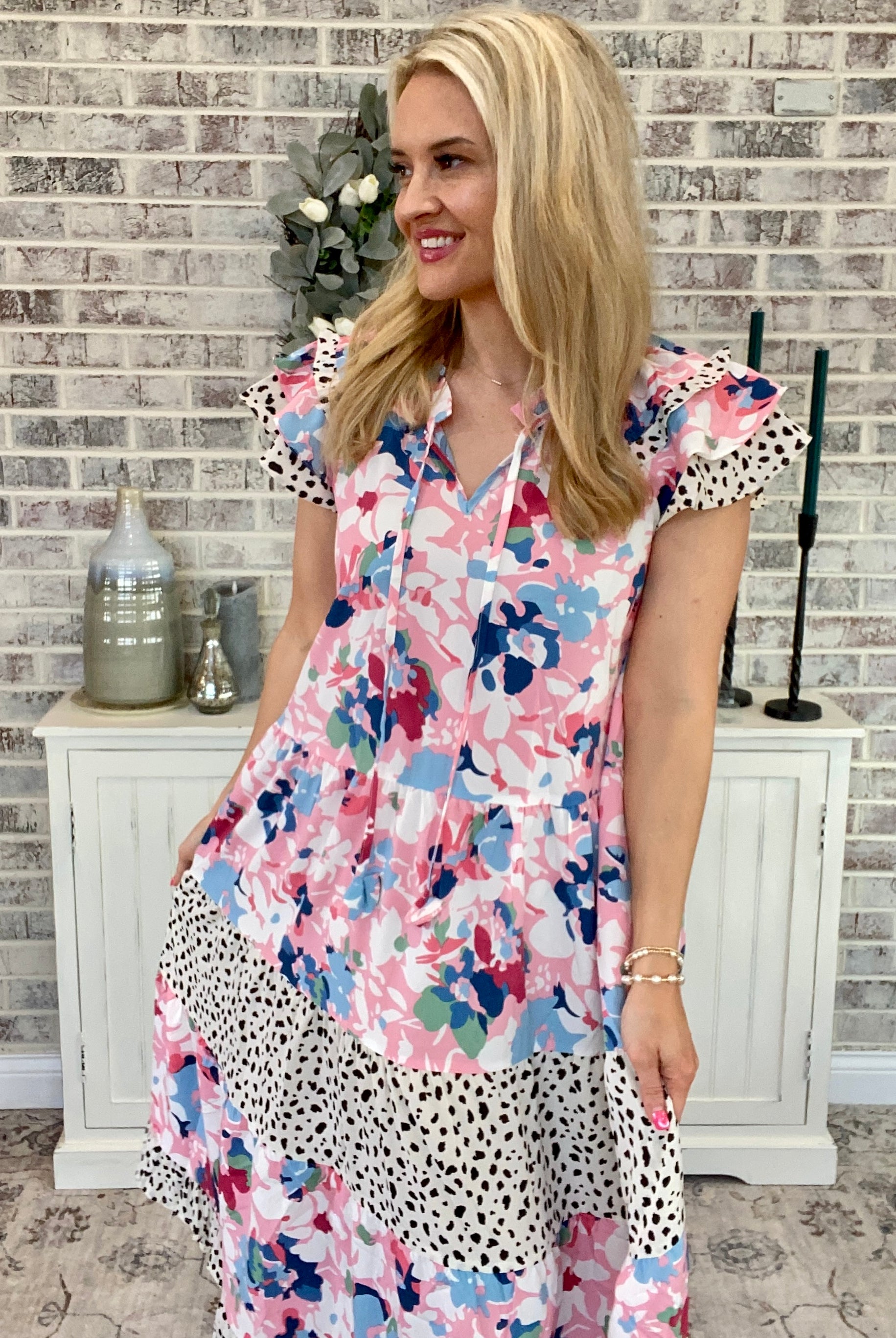 FINAL SALE Multi Pattern Midi Dress-180 Dresses-The Lovely Closet-The Lovely Closet, Women's Fashion Boutique in Alexandria, KY