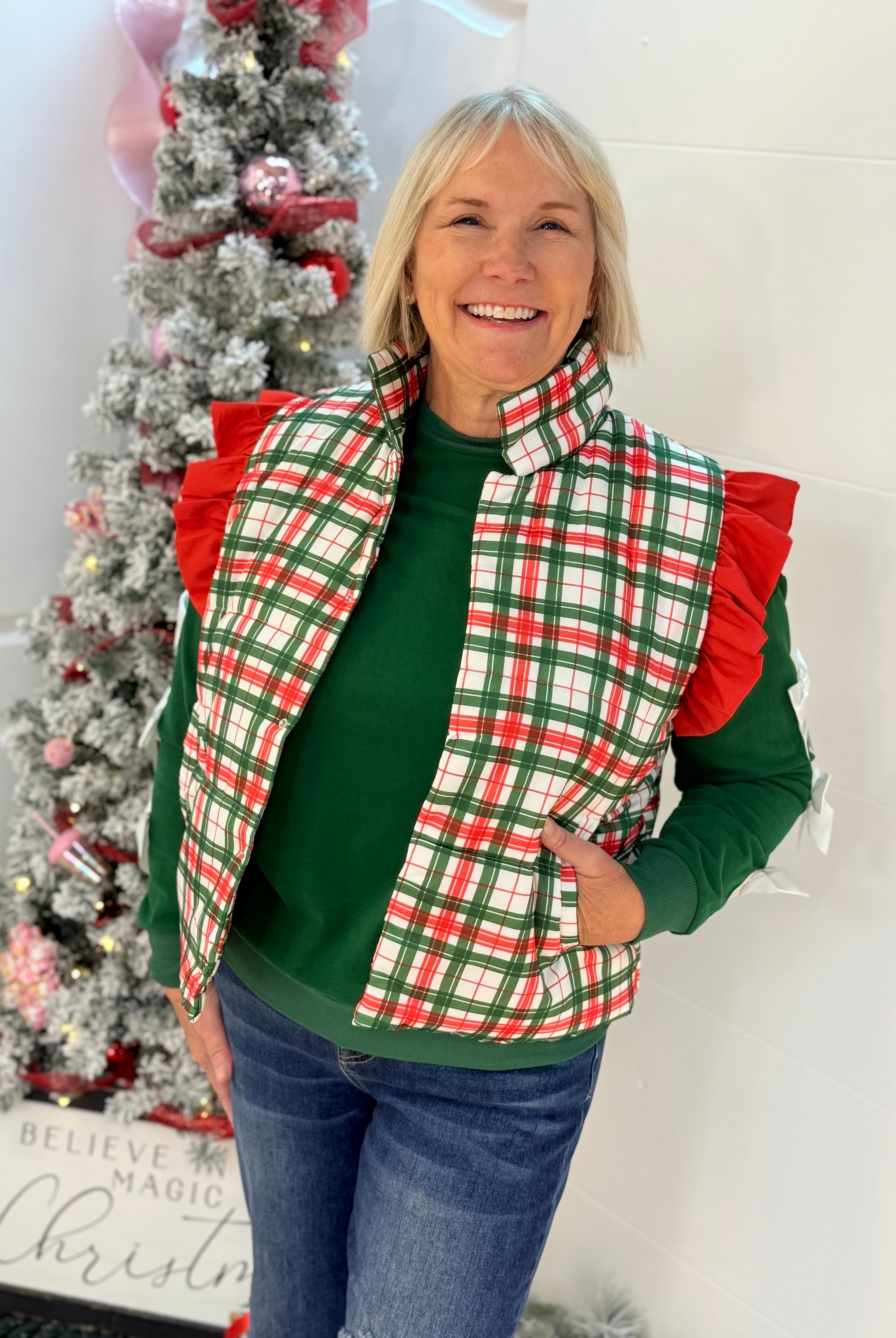 Jess Lea Classic Christmas Plaid Vest-170 Jackets/Outerwear-Jess Lea-The Lovely Closet, Women's Fashion Boutique in Alexandria, KY