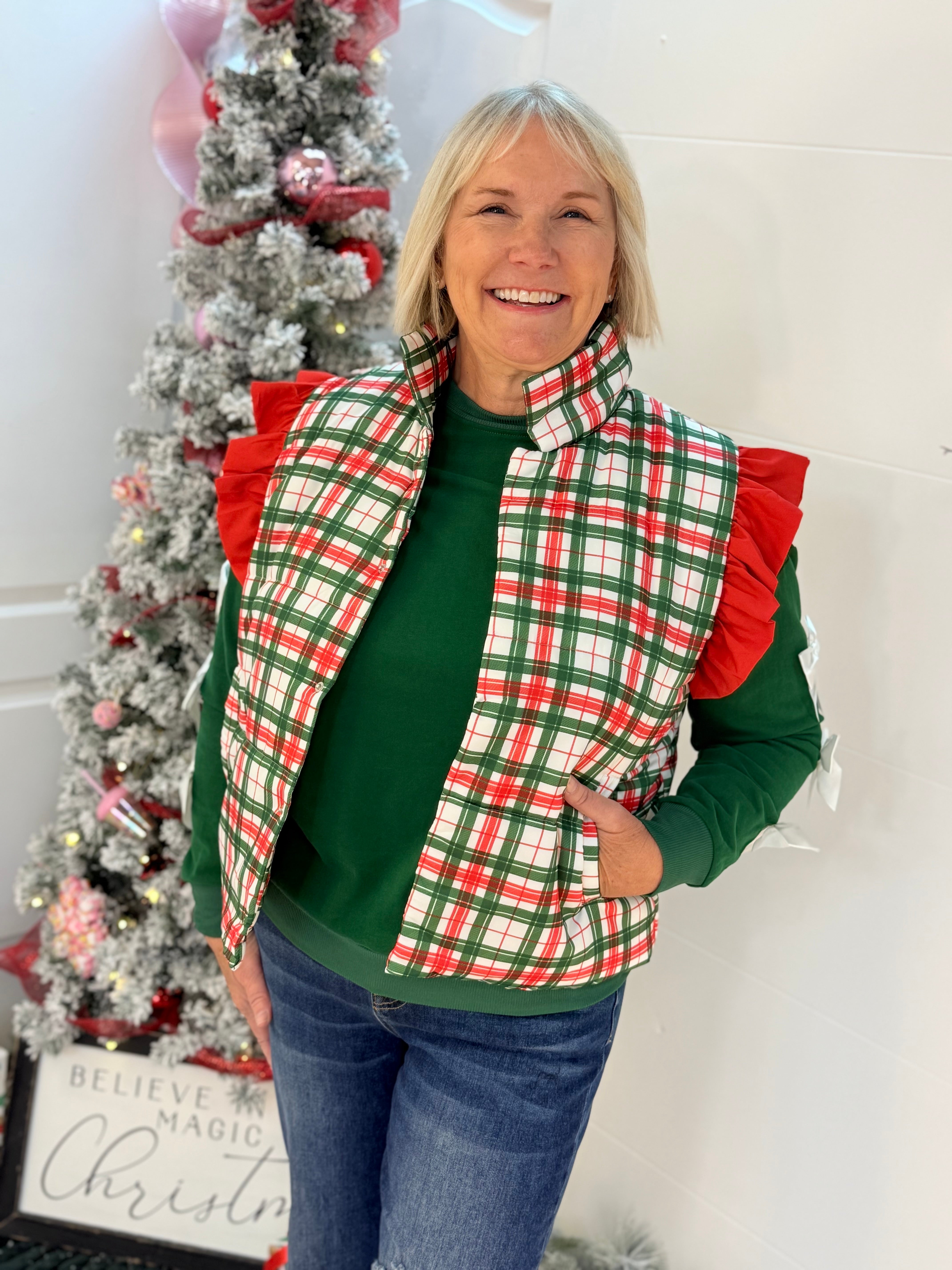 Jess Lea Classic Christmas Plaid Vest-170 Jackets/Outerwear-Jess Lea-The Lovely Closet, Women's Fashion Boutique in Alexandria, KY