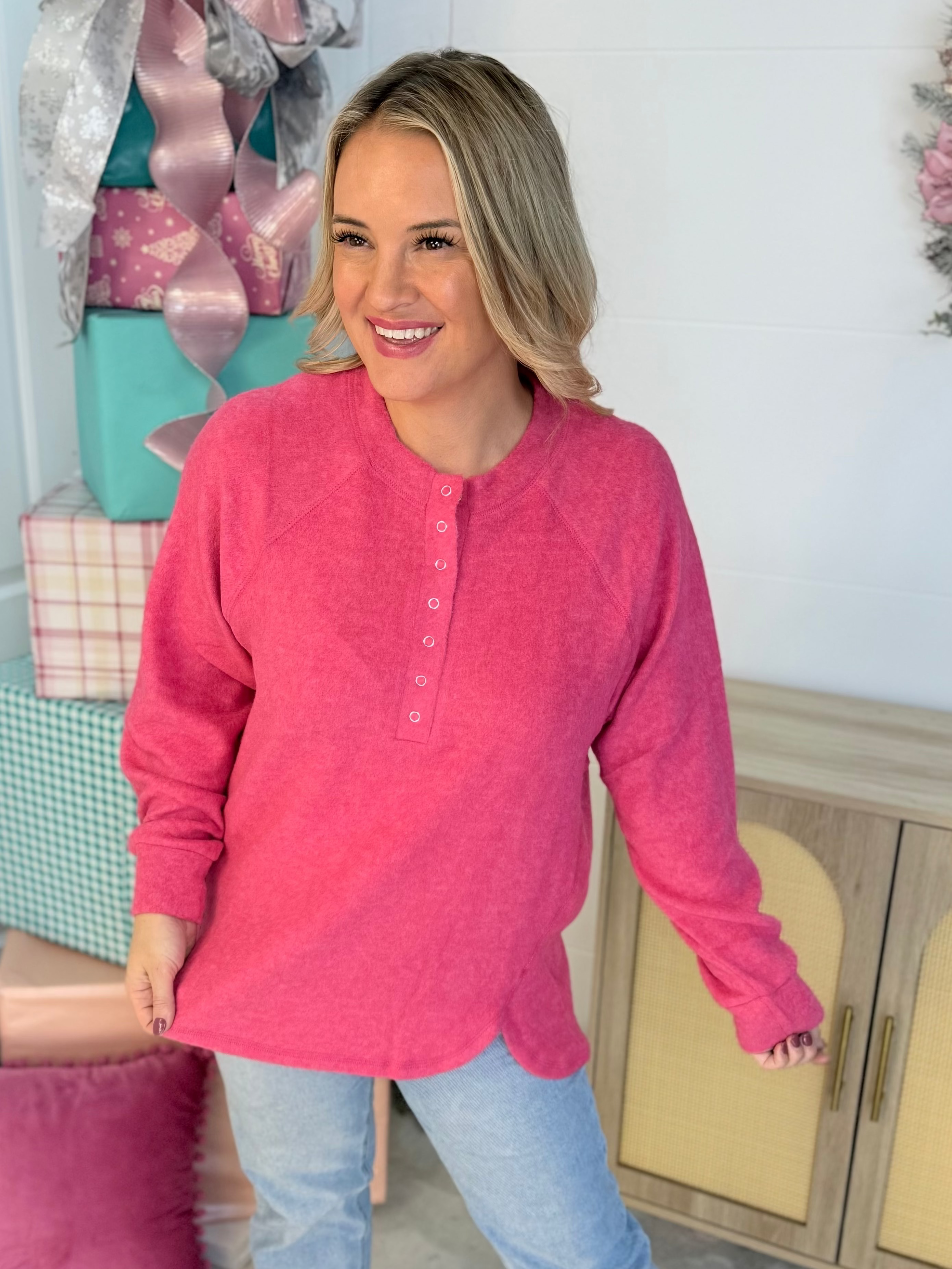 Black Friday Cozy Deluxe Top - Pink-110 Long Sleeve Top-zenana-The Lovely Closet, Women's Fashion Boutique in Alexandria, KY