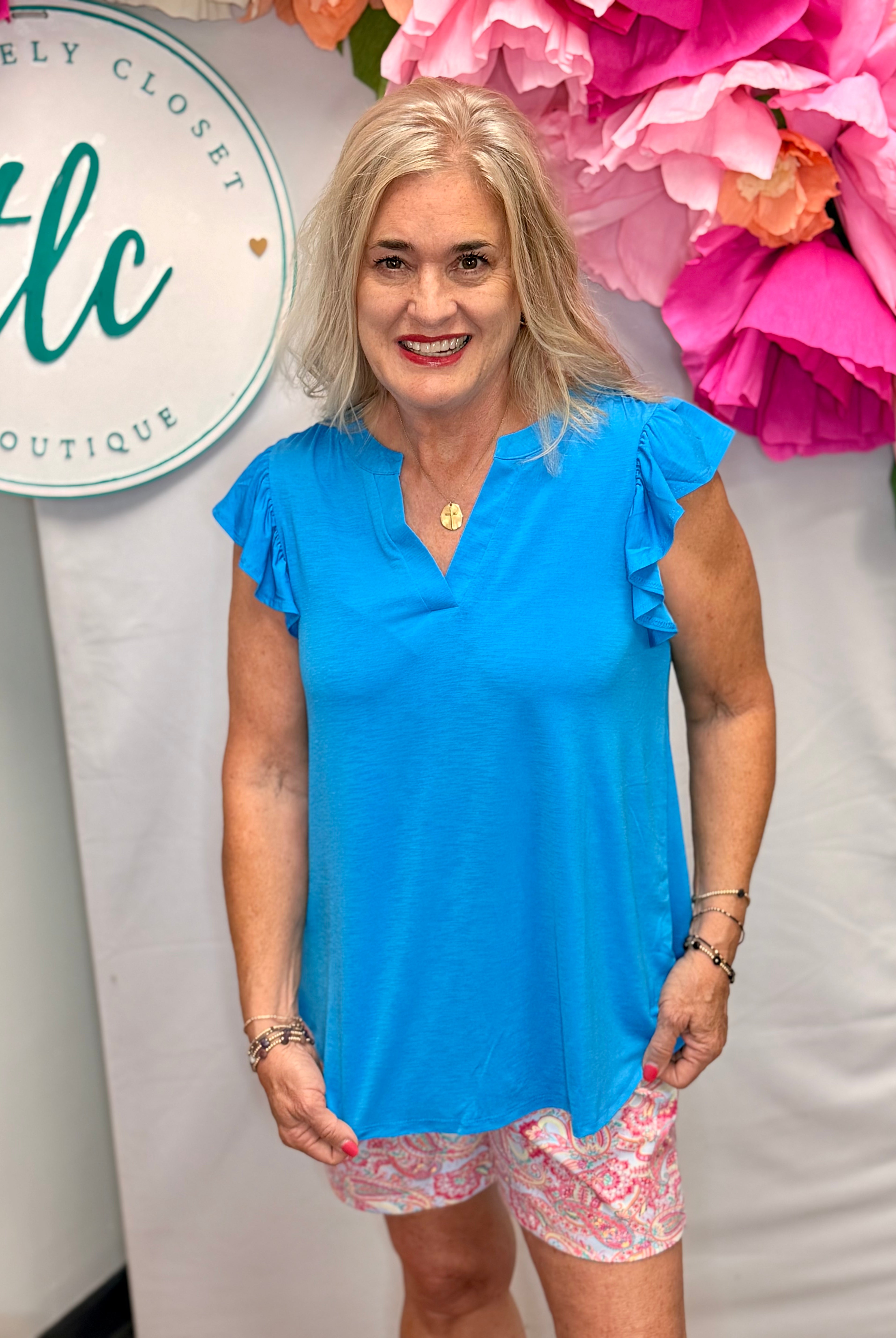 Donna Top - Aqua Blue-100 Short Sleeve Tops-Dear Scarlett-The Lovely Closet, Women's Fashion Boutique in Alexandria, KY