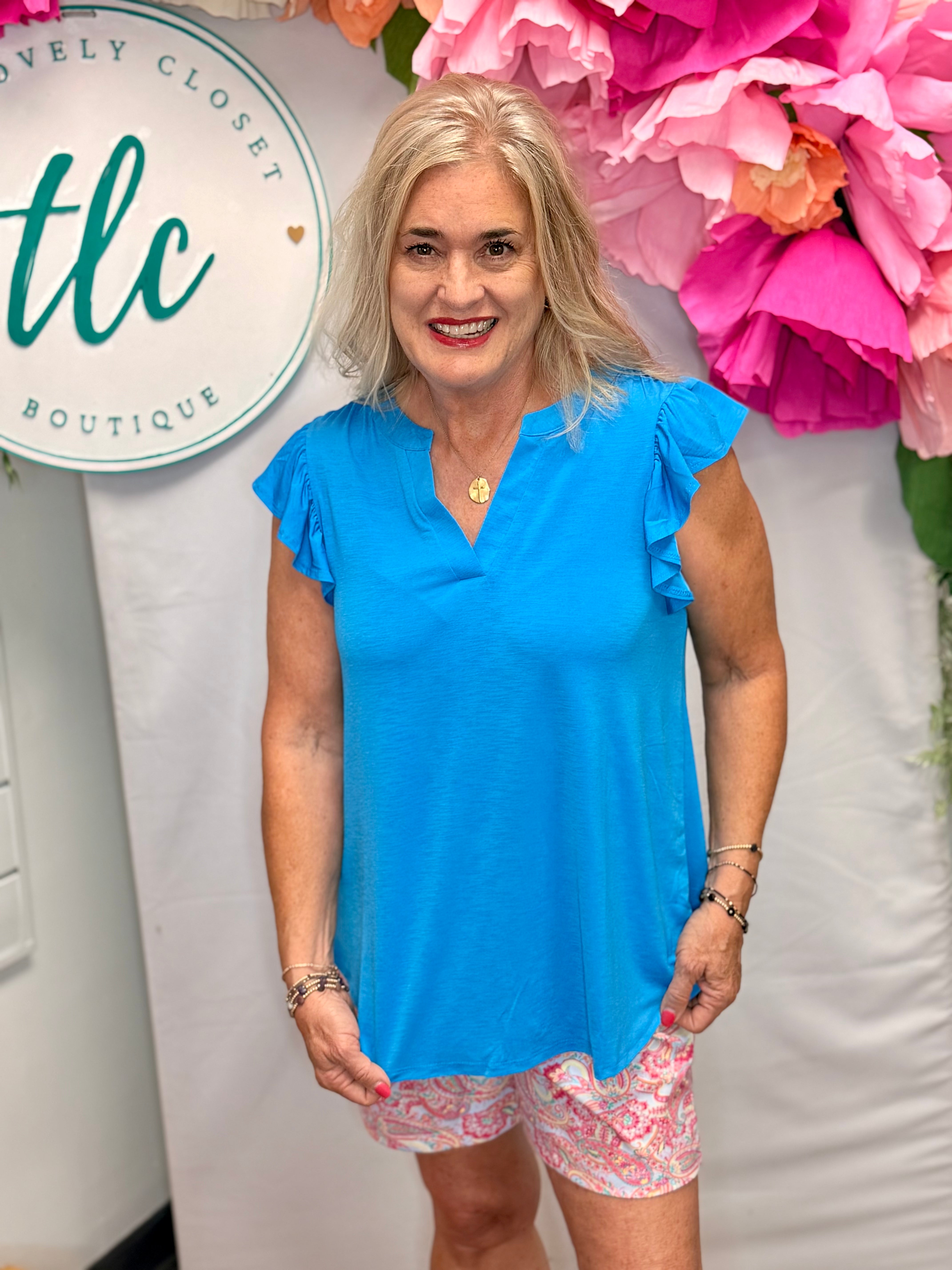 Donna Top - Aqua Blue-100 Short Sleeve Tops-Dear Scarlett-The Lovely Closet, Women's Fashion Boutique in Alexandria, KY