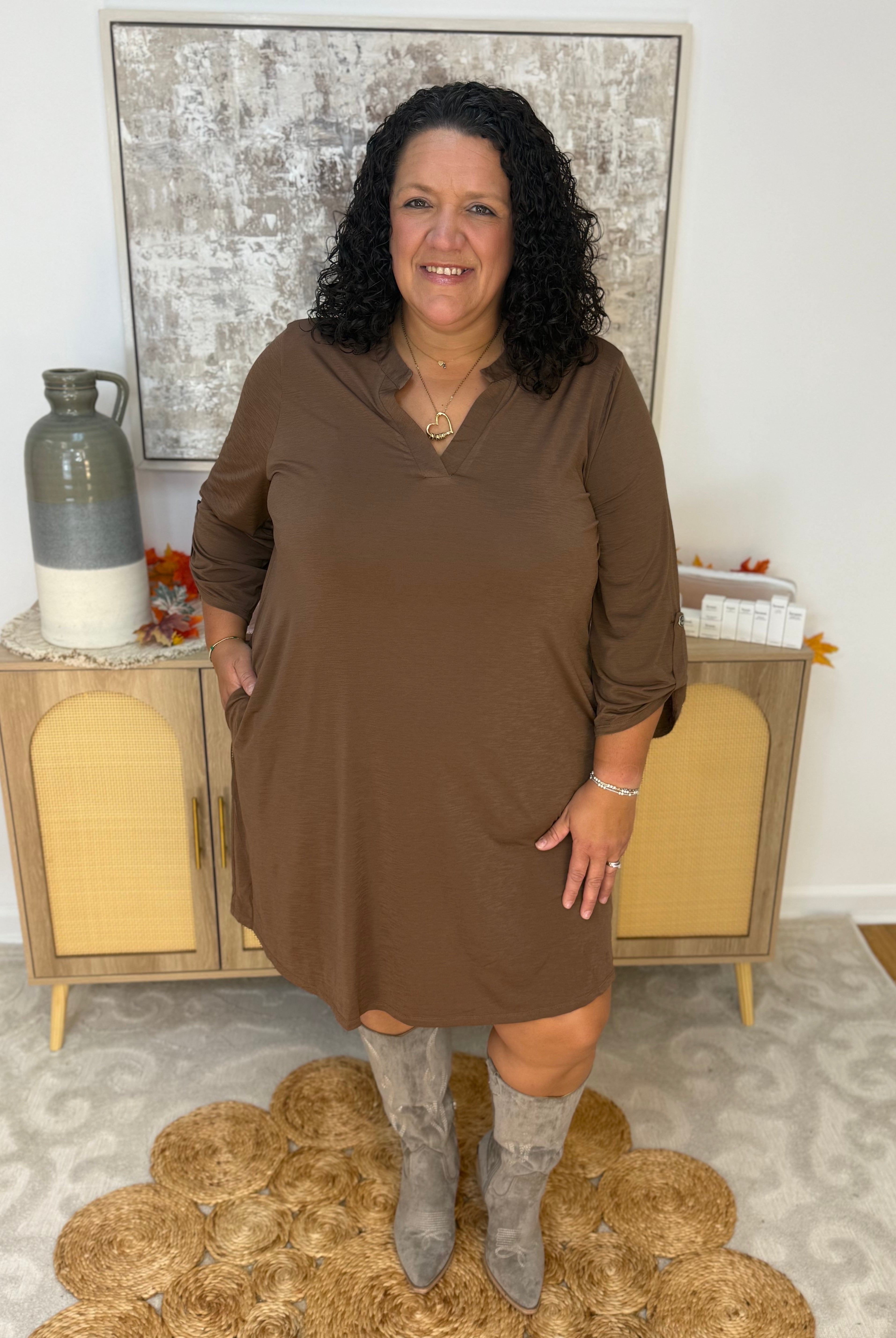 Everly Essential Dress - Mocha-180 Dresses-Dear Scarlett-The Lovely Closet, Women's Fashion Boutique in Alexandria, KY