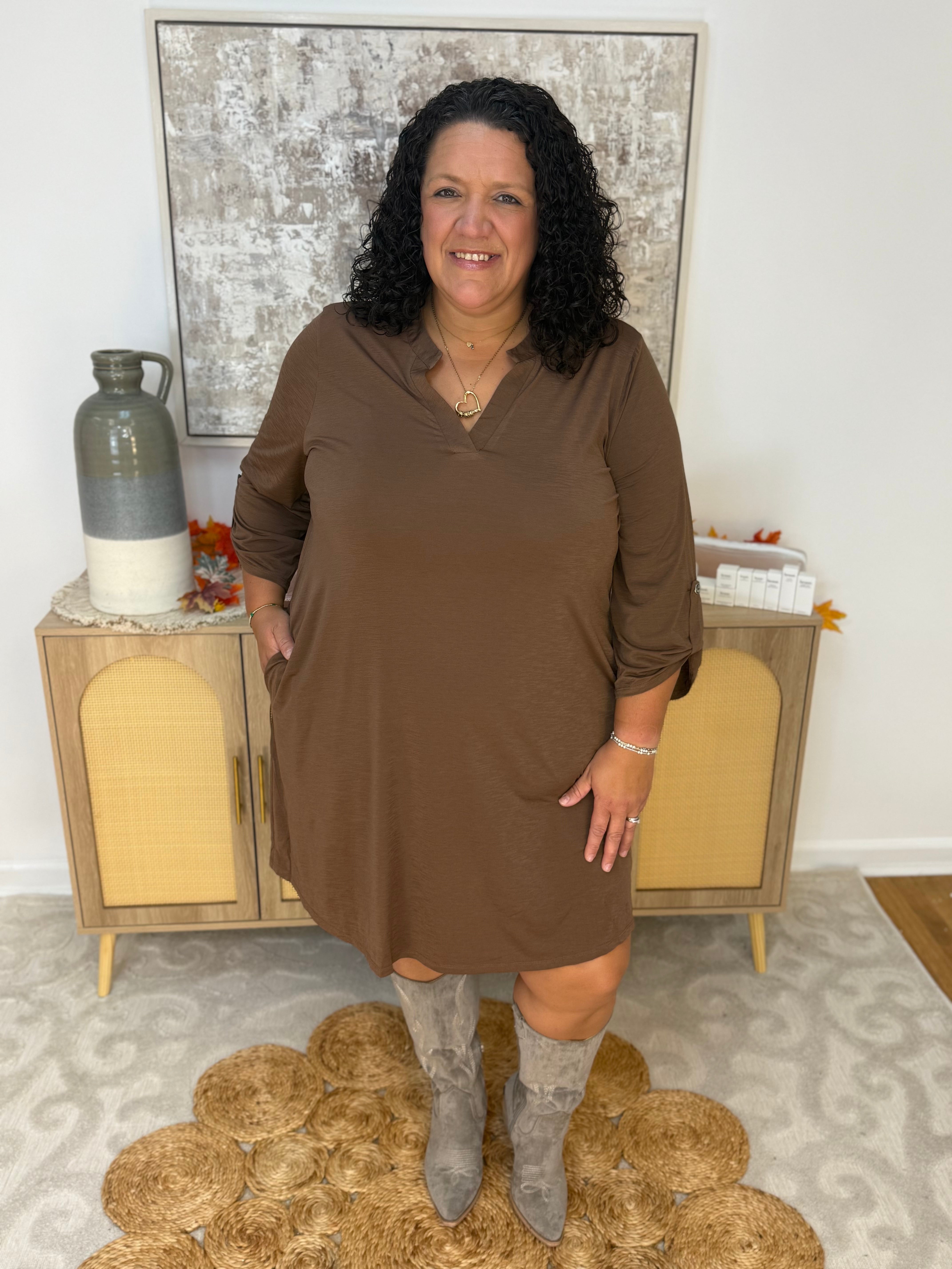 Everly Essential Dress - Mocha-180 Dresses-Dear Scarlett-The Lovely Closet, Women's Fashion Boutique in Alexandria, KY