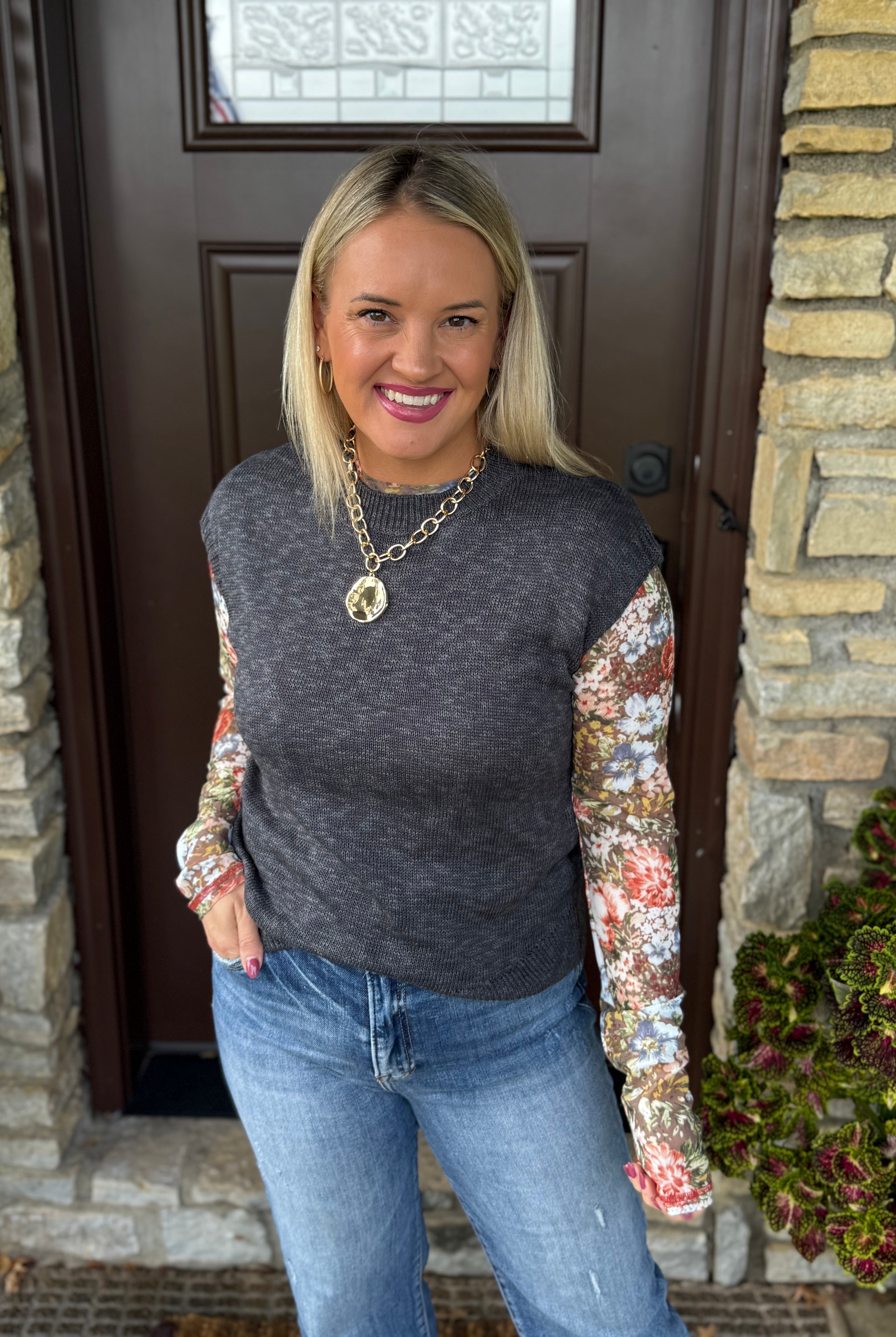 Ready for Fall Knit Top - Dark Stone-100 Short Sleeve Tops-La Miel-The Lovely Closet, Women's Fashion Boutique in Alexandria, KY